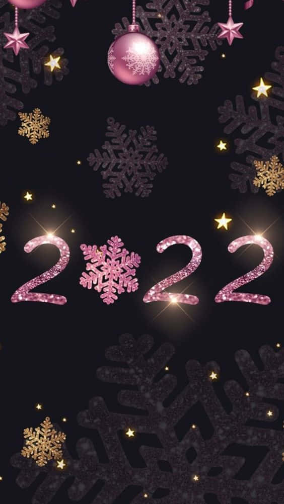 pink snowflake, gold snowflakes, stars, SD Phone Wallpaper