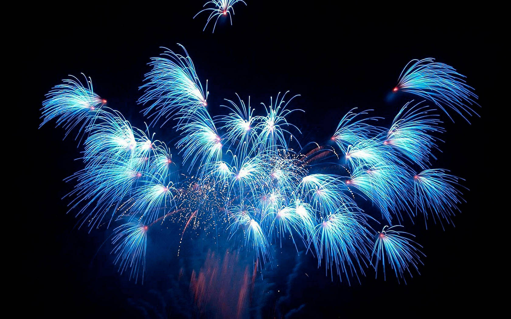 blue fireworks, New Years Eve, pitch black night sky, HD Desktop Wallpaper