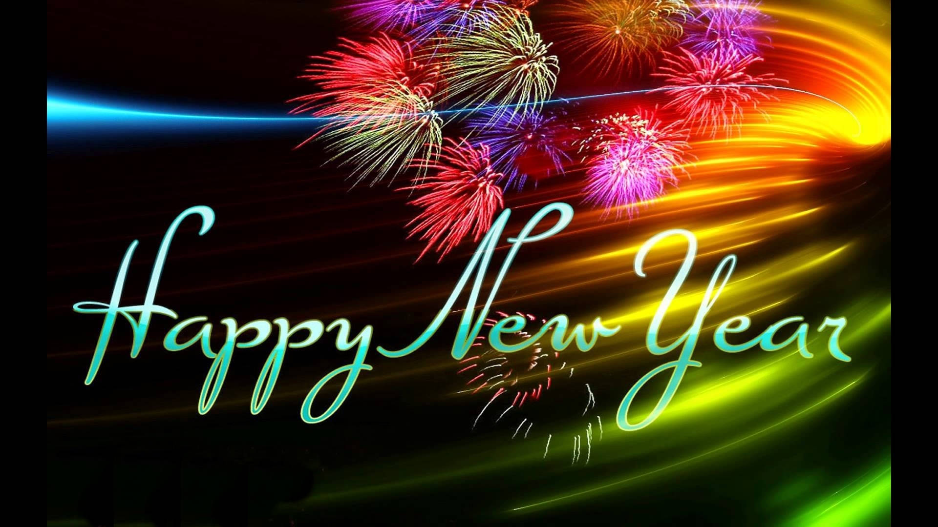 Happy New Year, fireworks, dark sky, Full HD Desktop Wallpaper