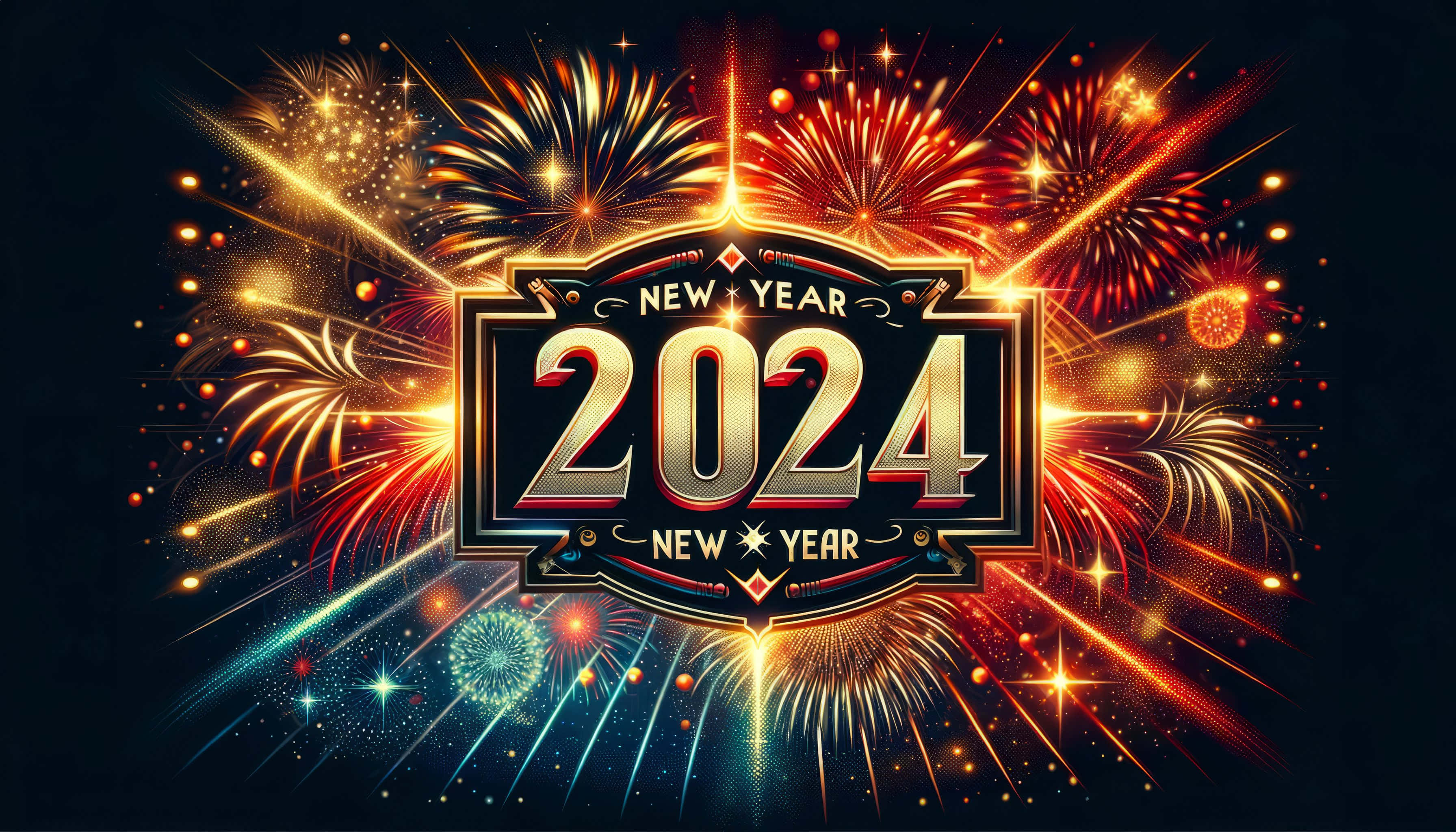 Vibrant2024, 2024 New Year celebration, red gold, 2K Desktop Wallpaper