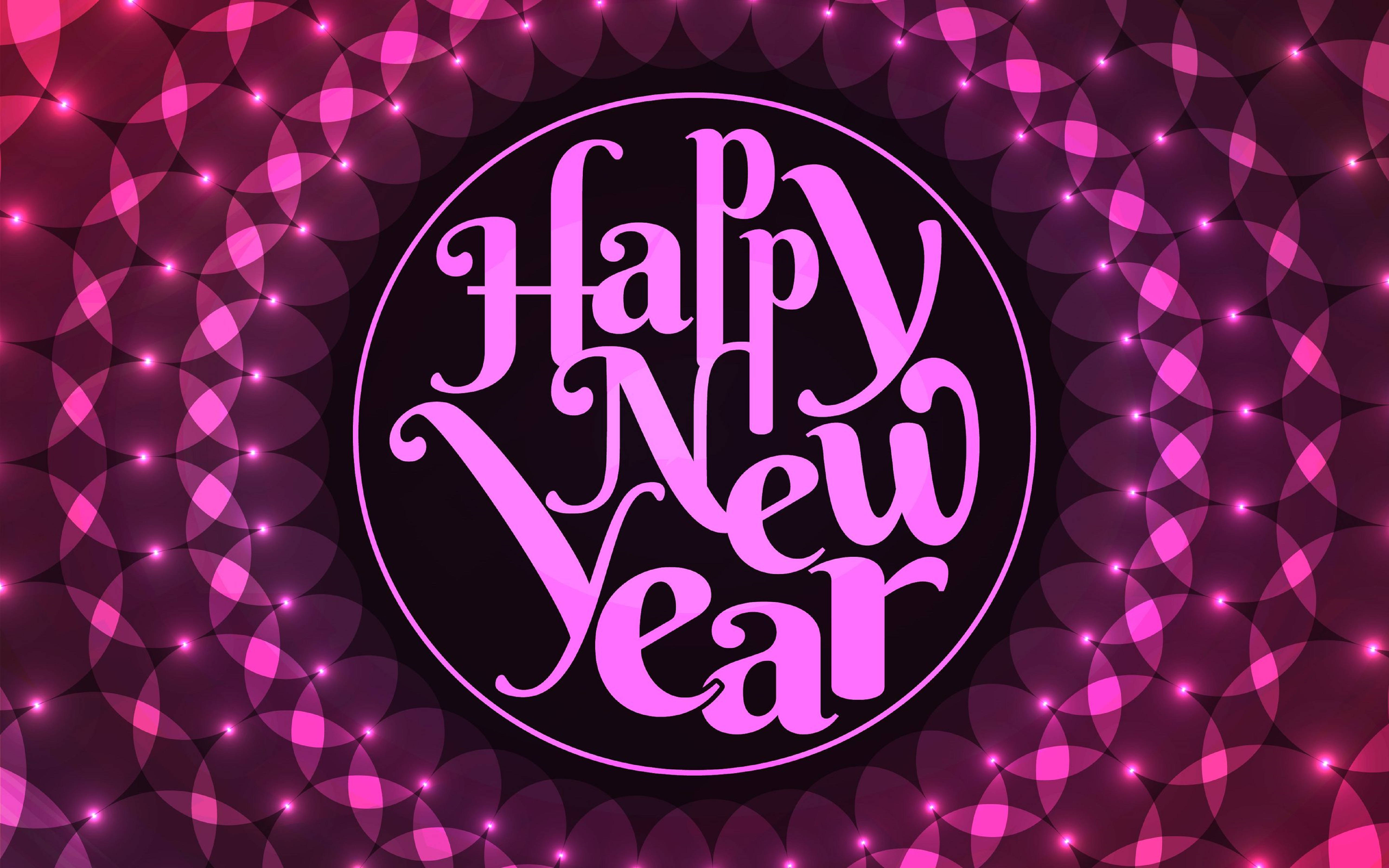 Happy New Year, purple aesthetic, vibrant pink, 5K Desktop Wallpaper