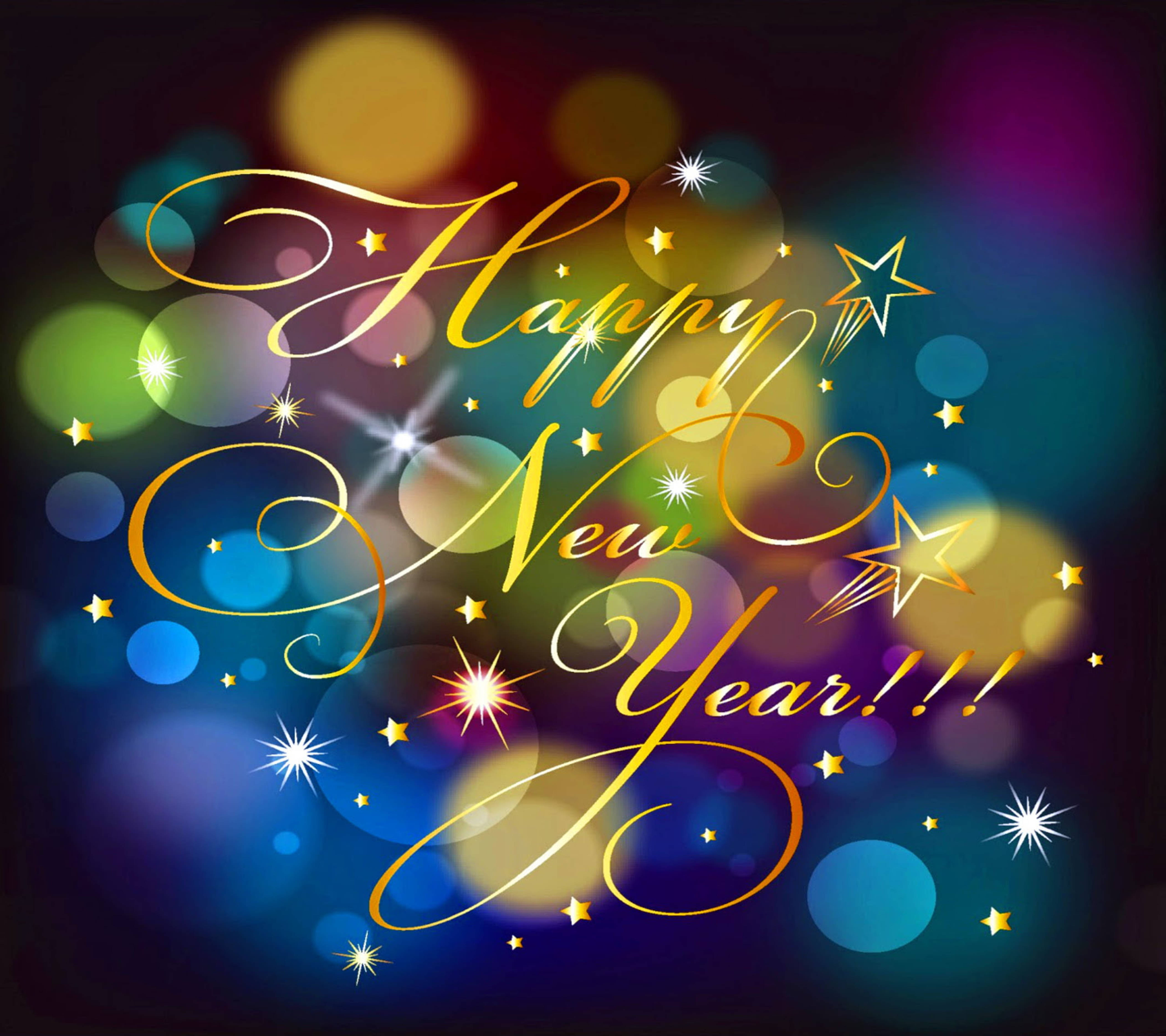 Happy New Year, rainbow bokeh, glowing circles, 5K Desktop Wallpaper
