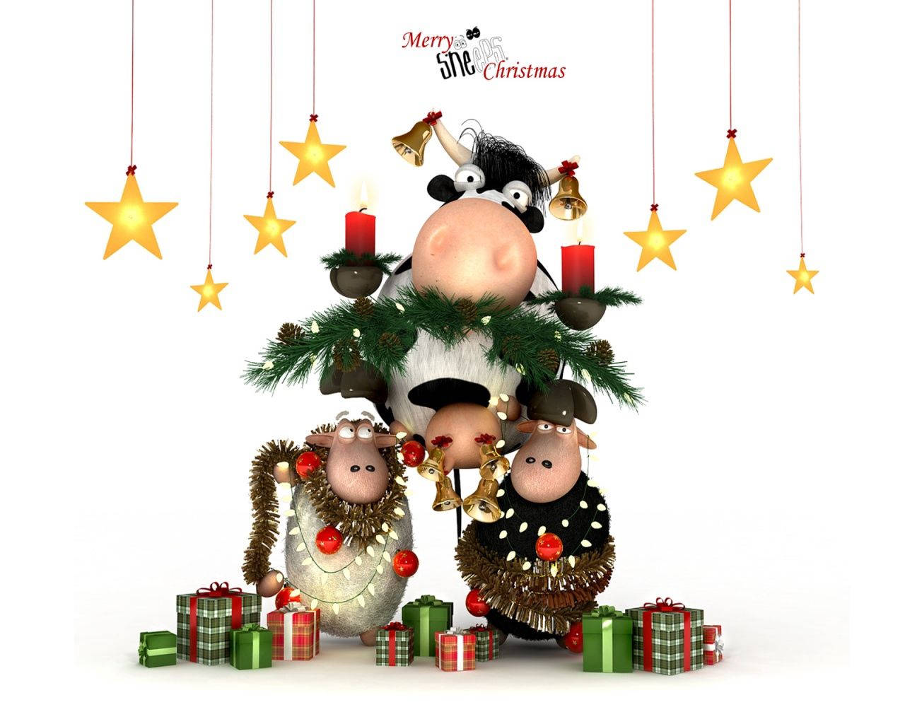 New Year's, sheep, ornaments, HD Desktop Wallpaper