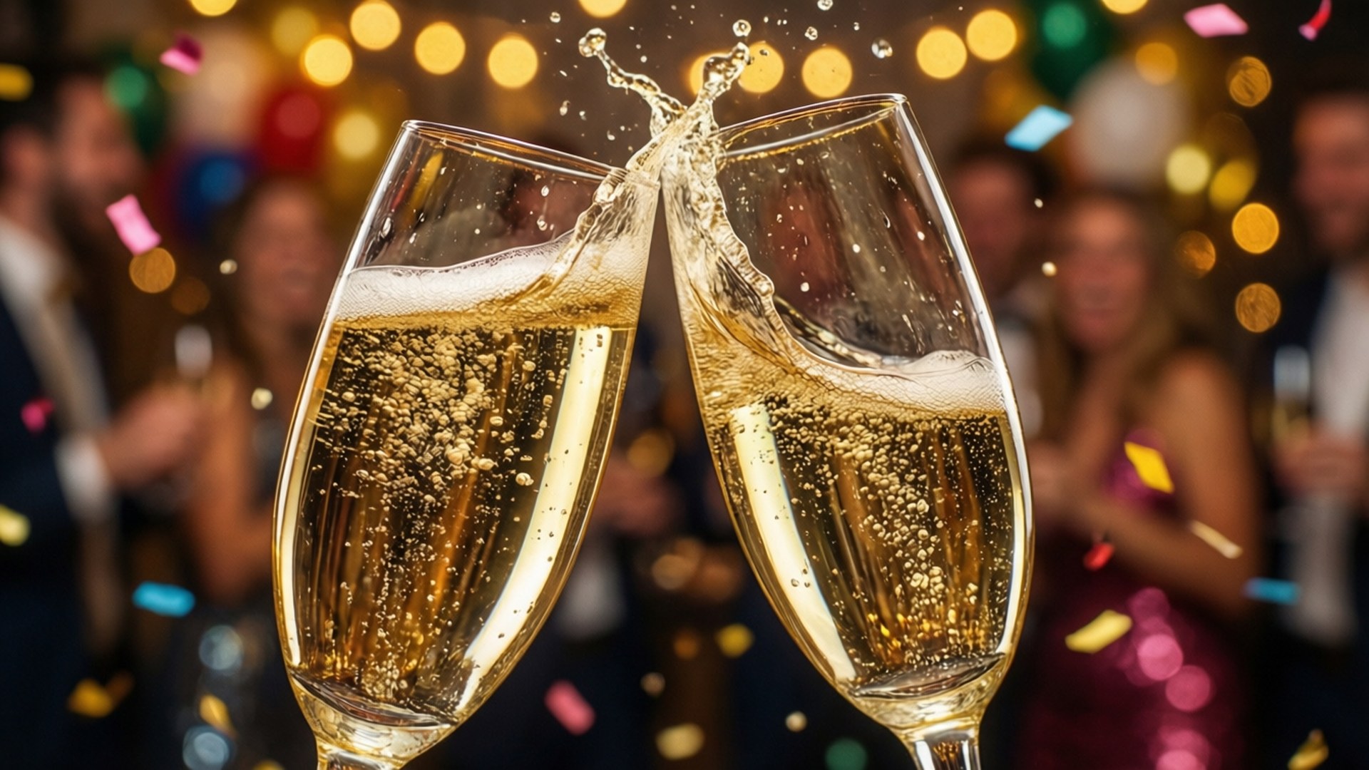 champagne flutes, golden bubbles, bokeh party backdrop, Full HD Desktop Wallpaper