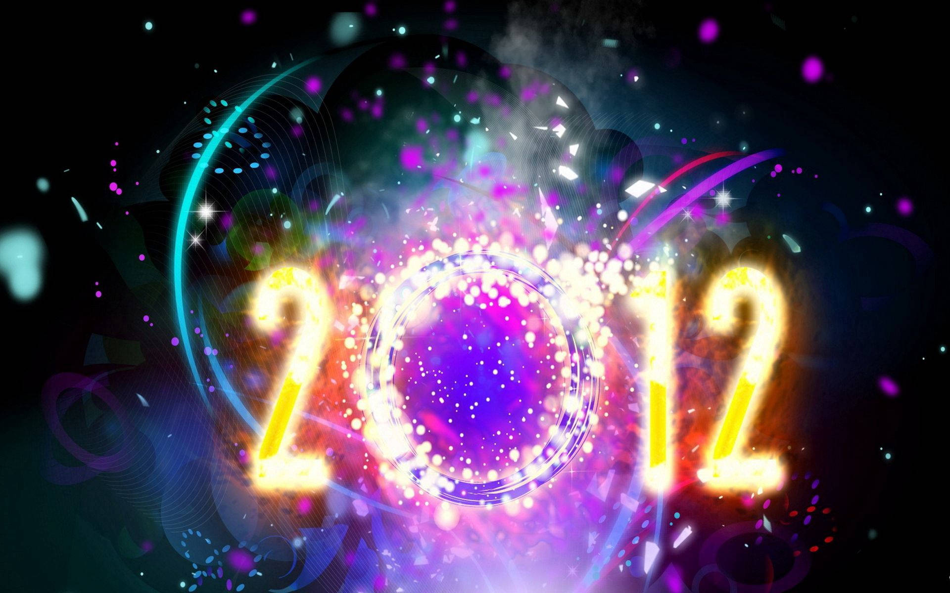 2012, glowing digits, colorful particles, Full HD Desktop Wallpaper