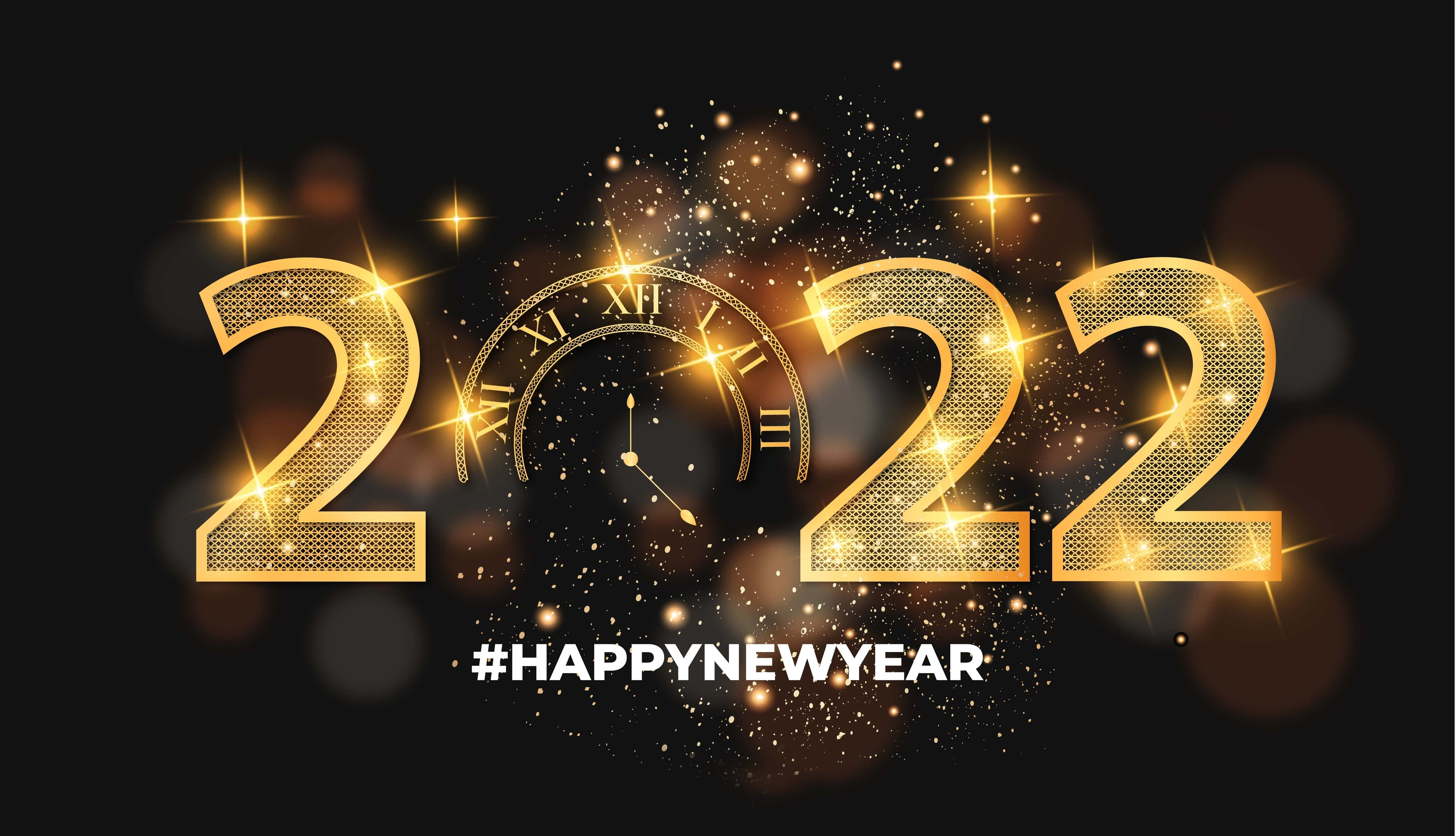 New Year 2022, gold clock, 2022 numerals, 4K Desktop Wallpaper
