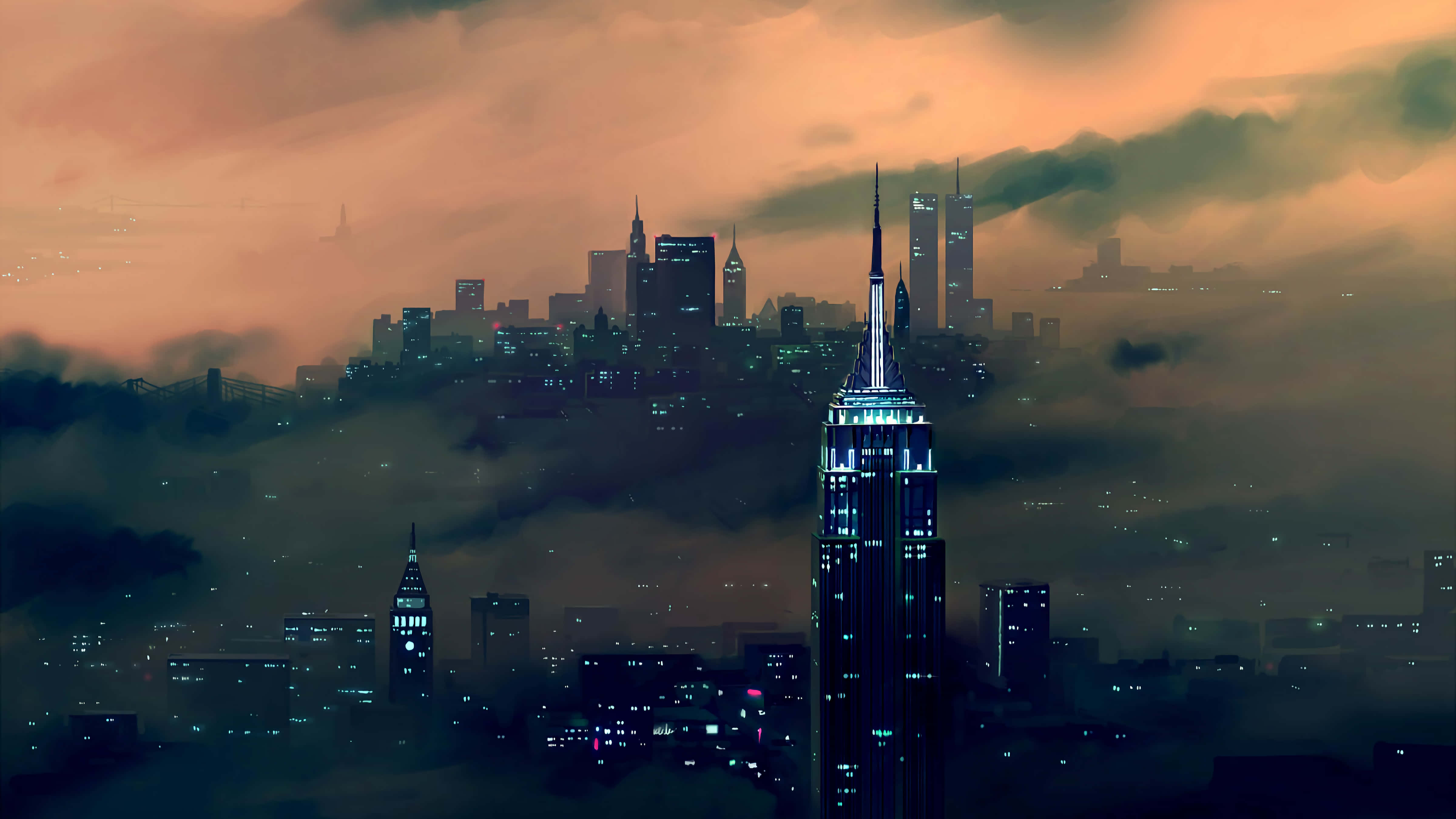 New York Art, dusk, skyscrapers, 4K Desktop Wallpaper