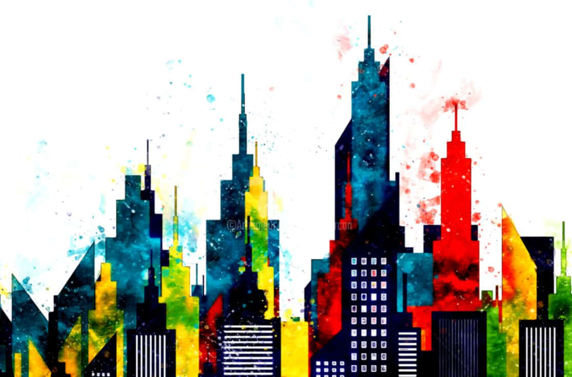 New York Art, watercolor splash art, stylized city skyline, SD Desktop Wallpaper