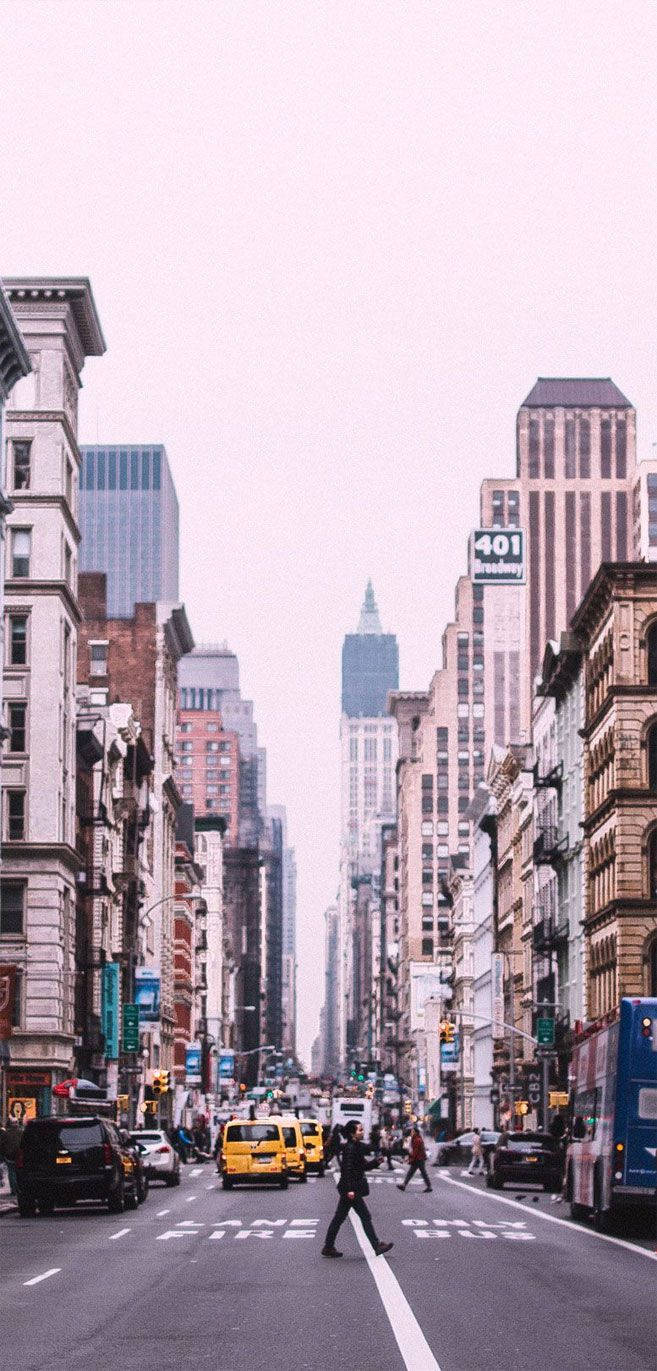 New York, yellow taxis, blue bus, HD Phone Wallpaper