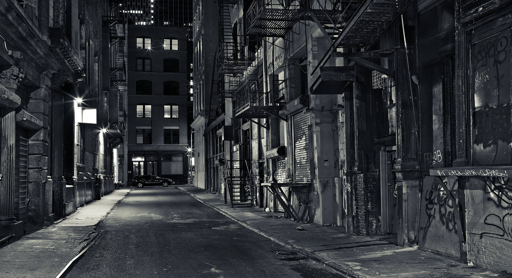 alley in new york, black and white, urban alleyway, Full HD Desktop Wallpaper