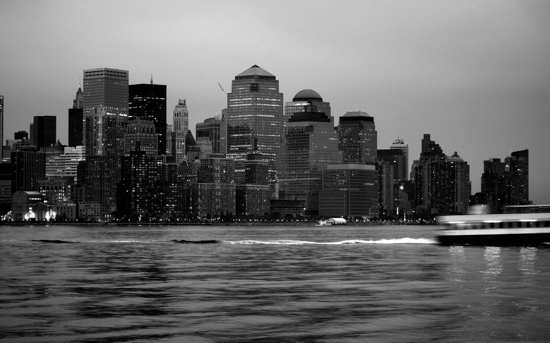 New York, black and white, ferry, Full HD Desktop Wallpaper