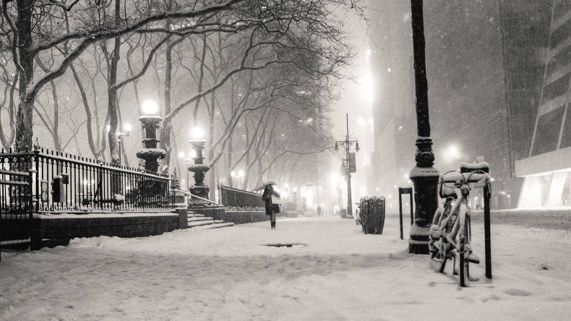 New York, winter, snow-covered city park, Full HD Desktop Wallpaper