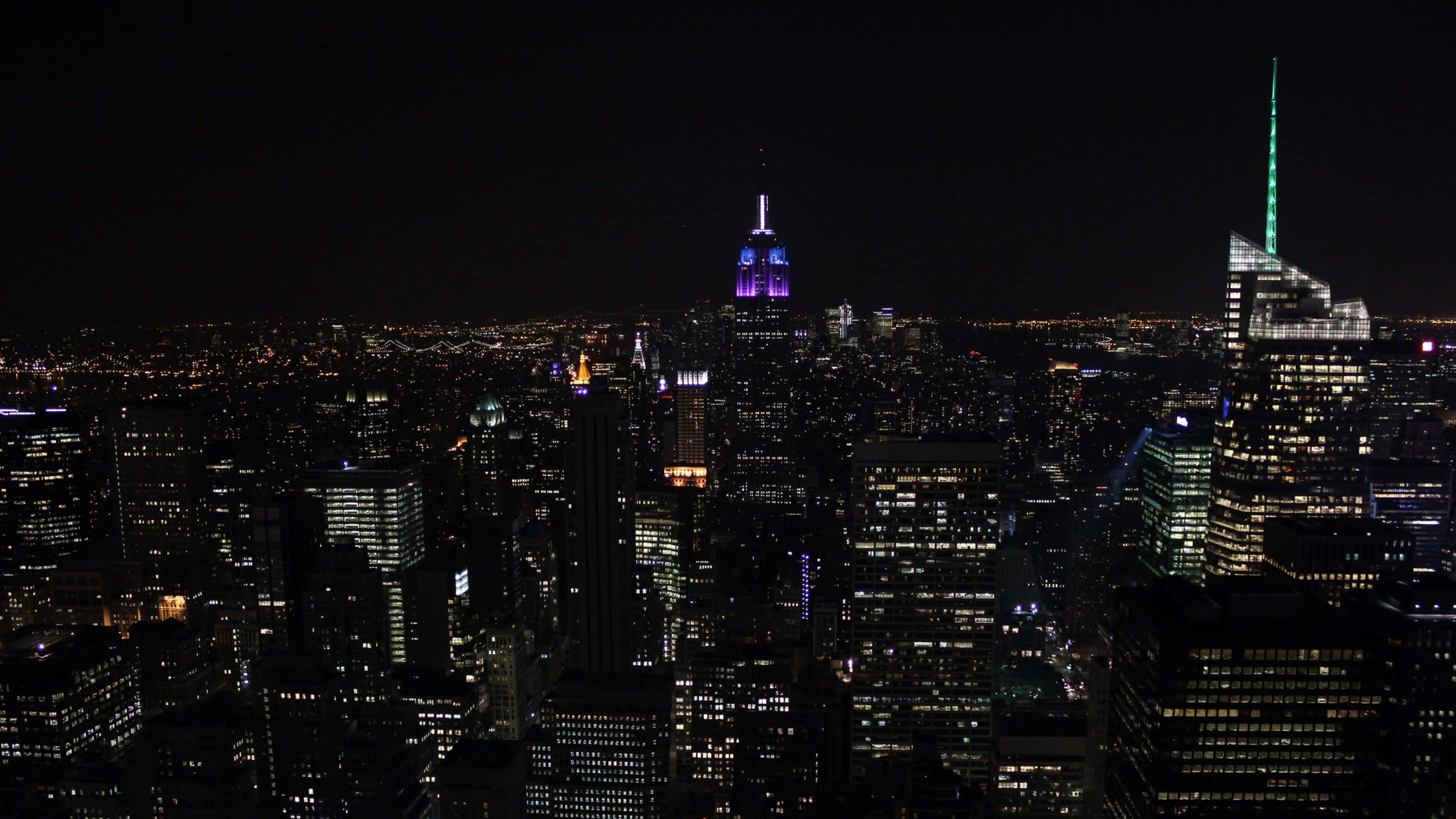 New York City, skyline, aerial night view, 4K Desktop Wallpaper