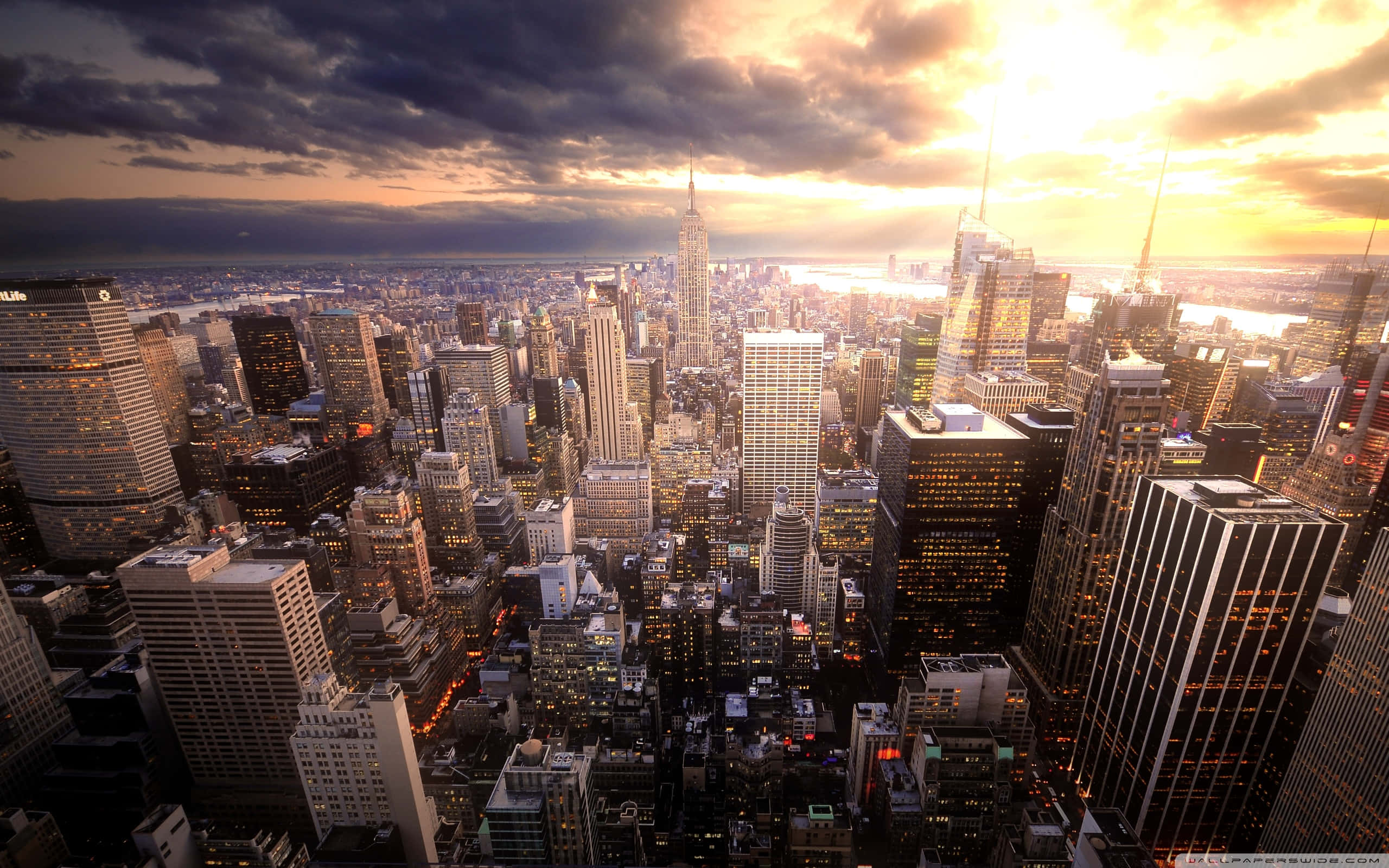 New York City, skyline, sunset, 2K Desktop Wallpaper