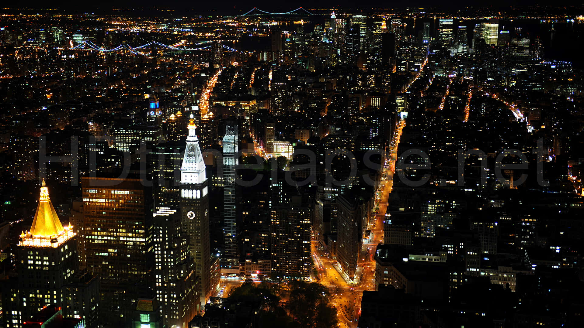 New York City, aerial night view, glowing skyscrapers, Full HD Desktop Wallpaper