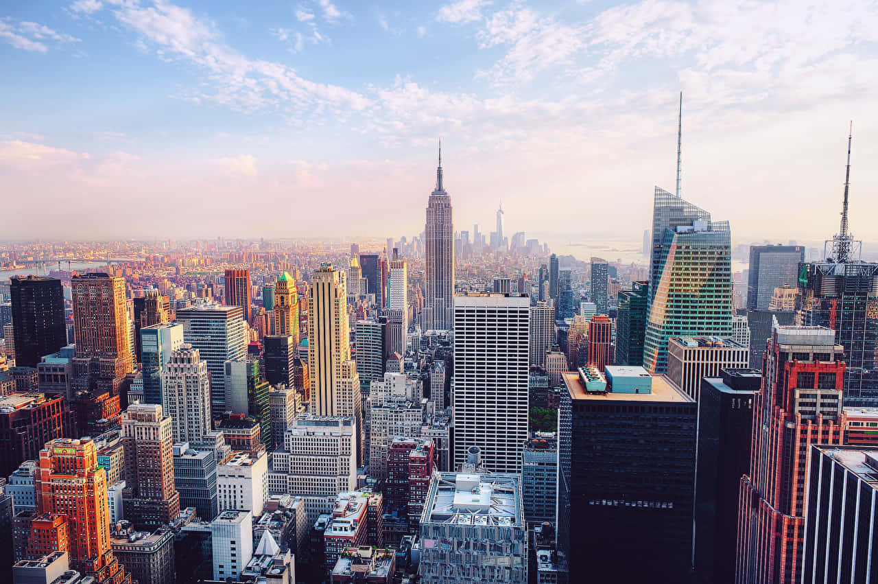 New York City, skyline, sunrise, HD Desktop Wallpaper