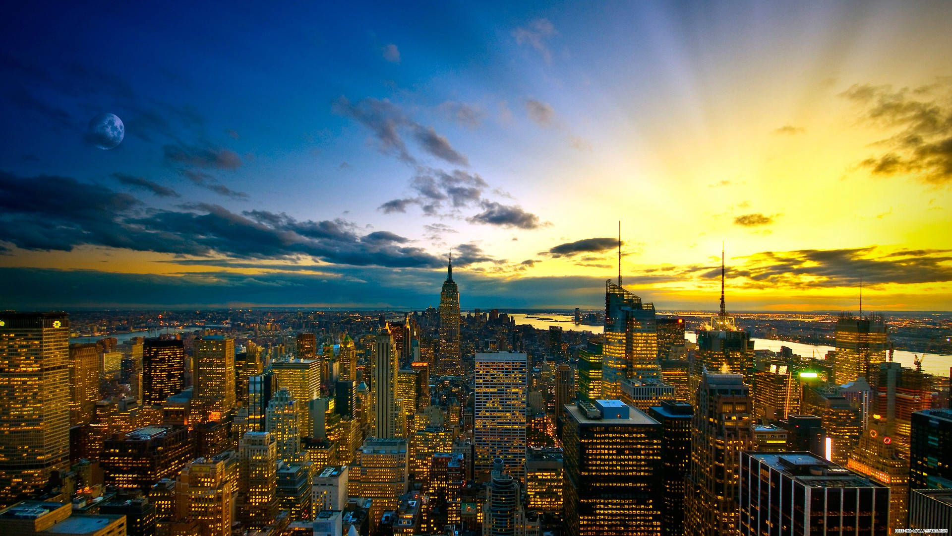 New York City Desktop, sunset, golden light, Full HD Desktop Wallpaper
