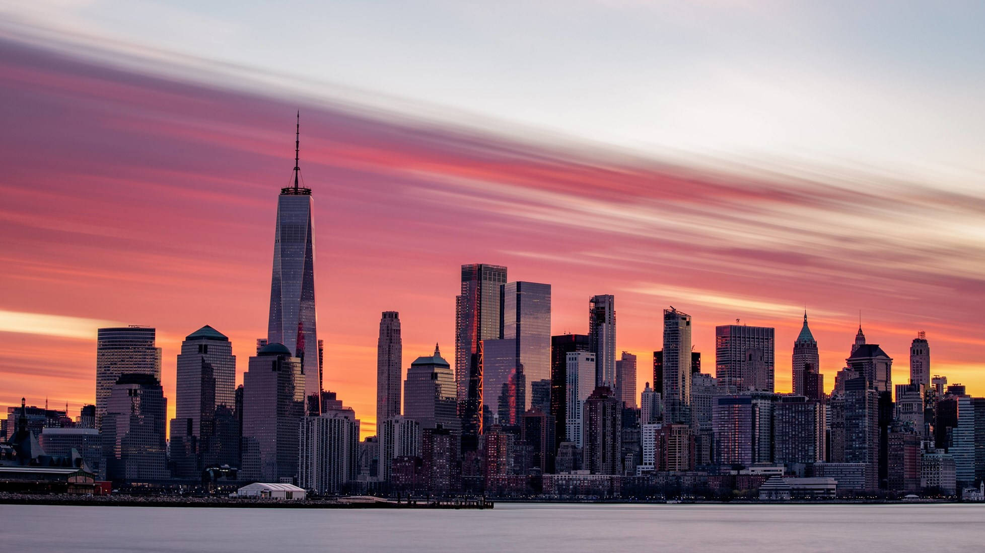 New York City, skyline, sunset, Full HD Desktop Wallpaper