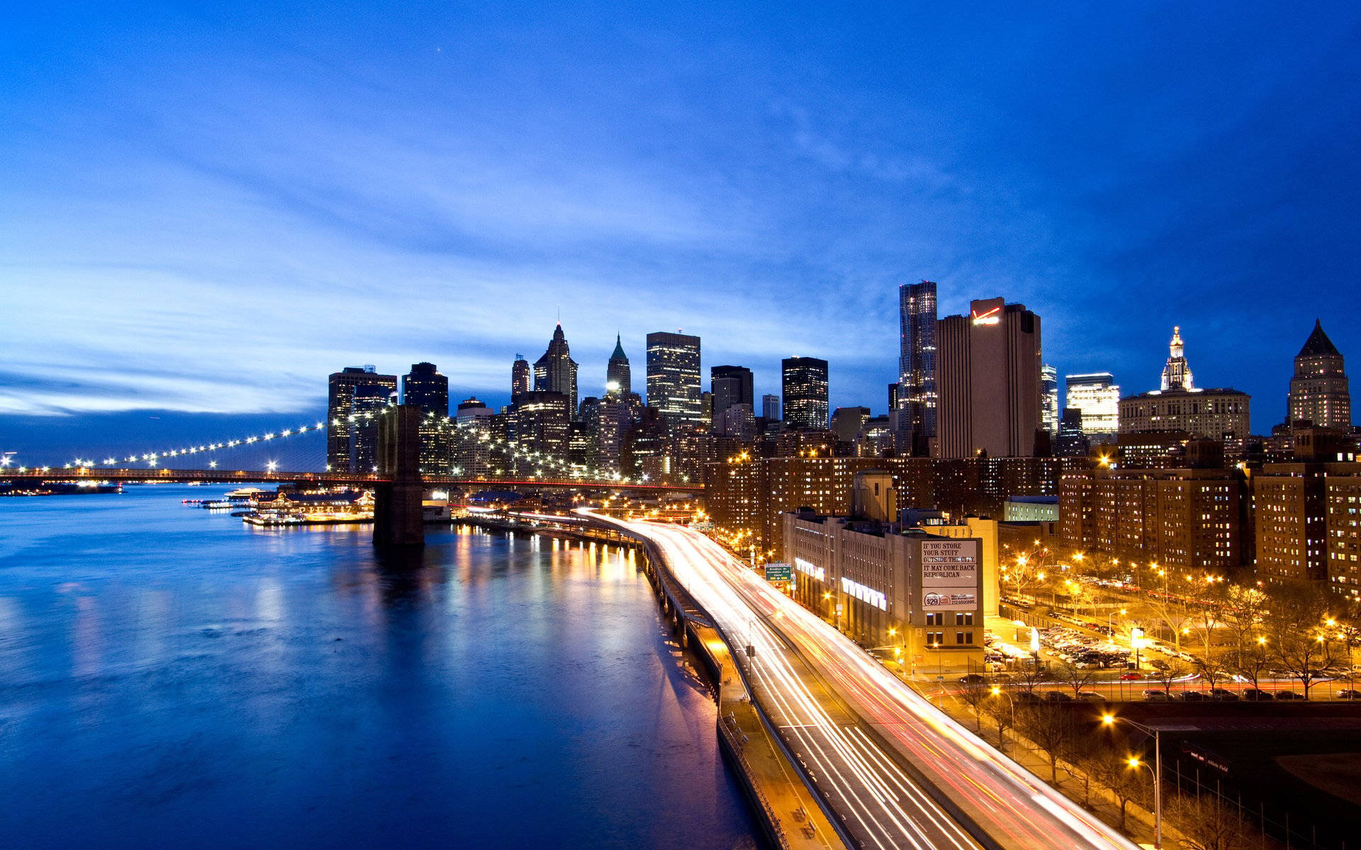 New York City, skyscraper, dusk, Full HD Desktop Wallpaper