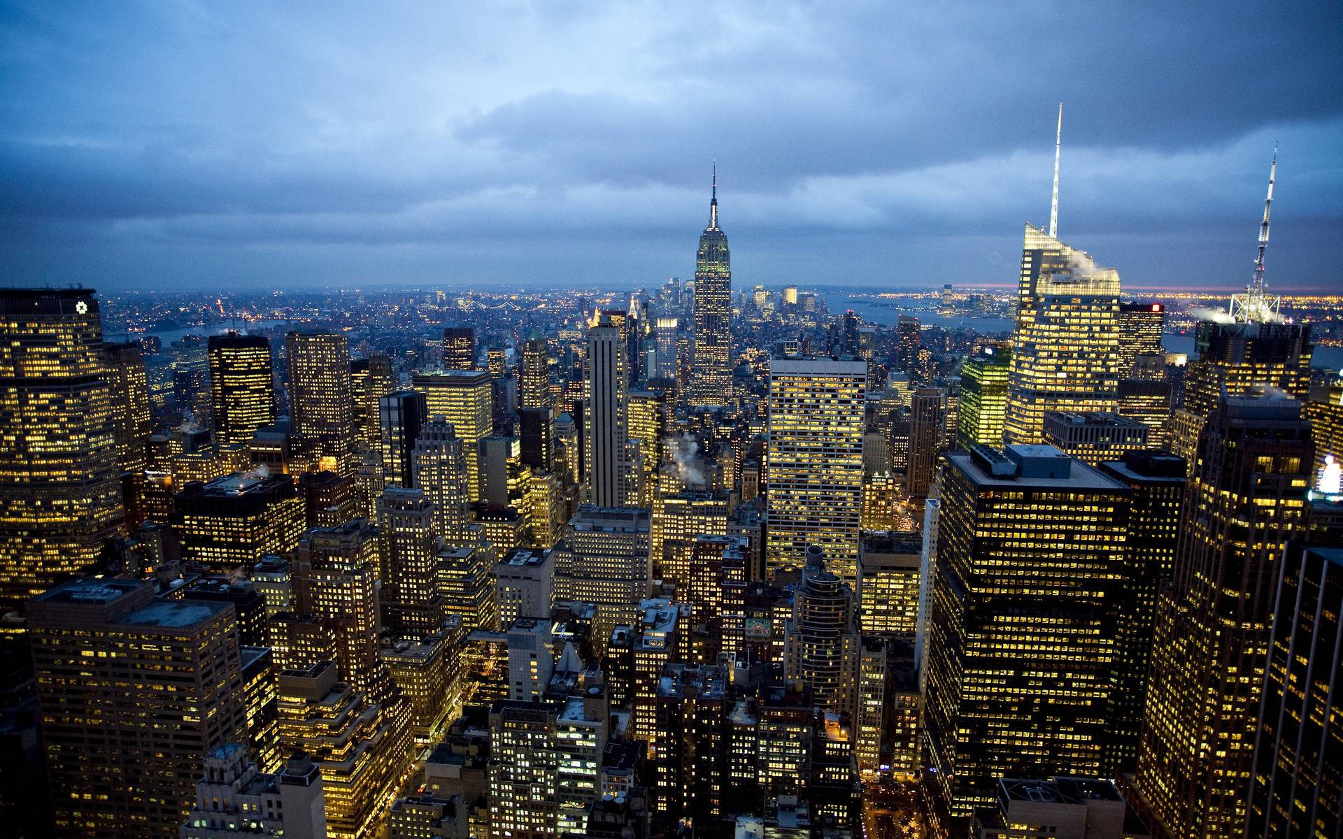 New York City, aerial shot, dusk, Full HD Desktop Wallpaper