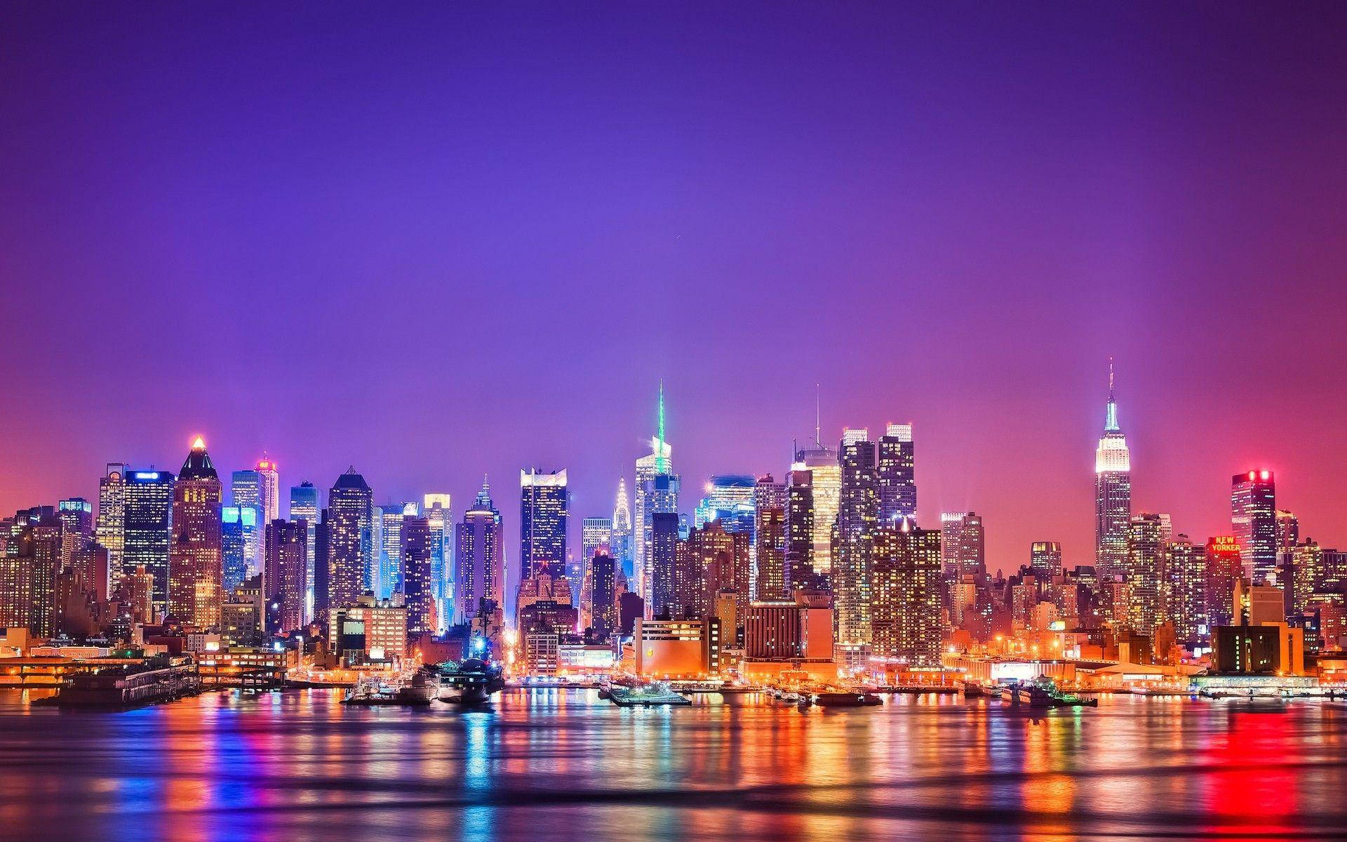 New York, skyline, sunset, Full HD Desktop Wallpaper