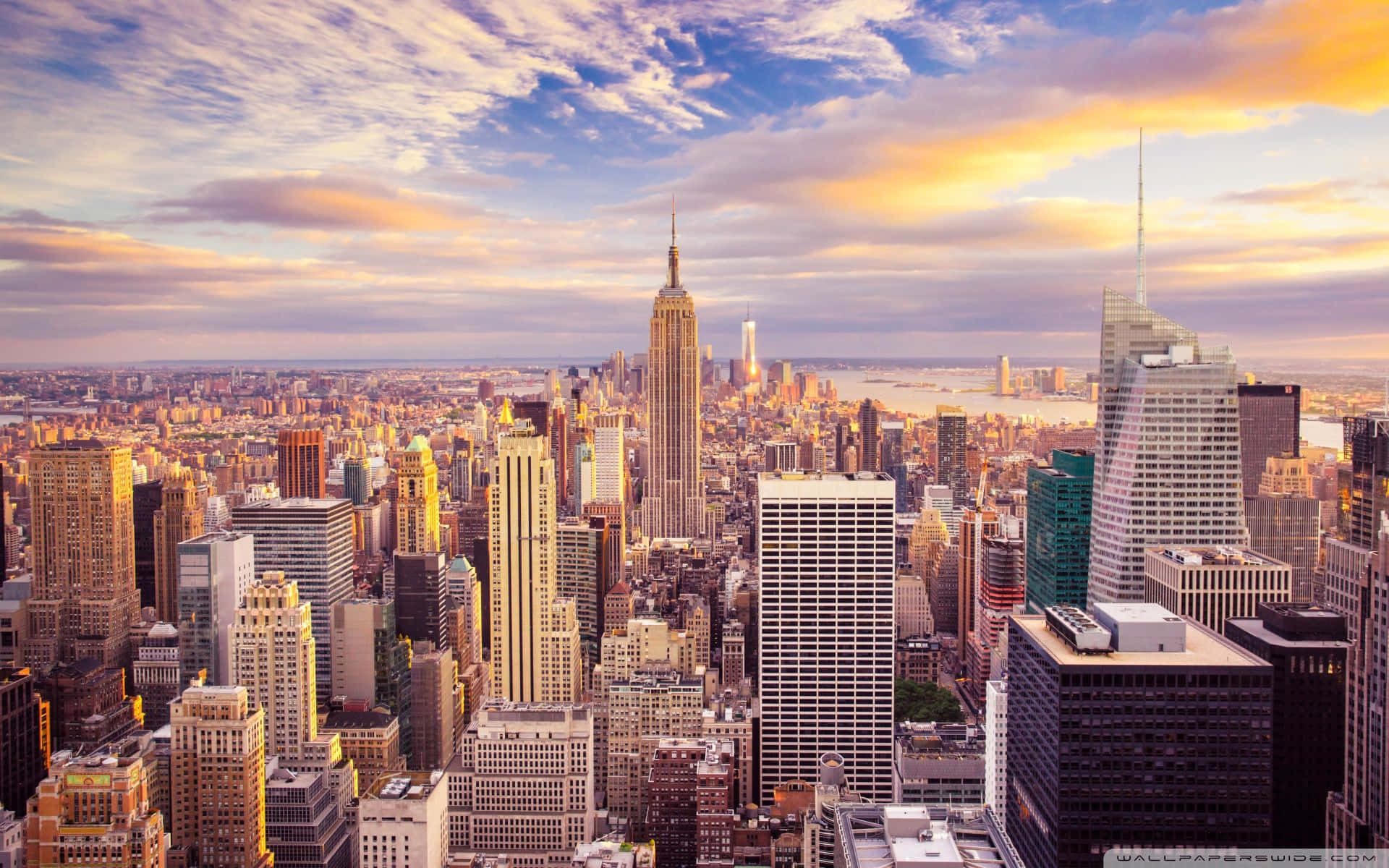 New York City, skyscrapers, sunset, Full HD Desktop Wallpaper