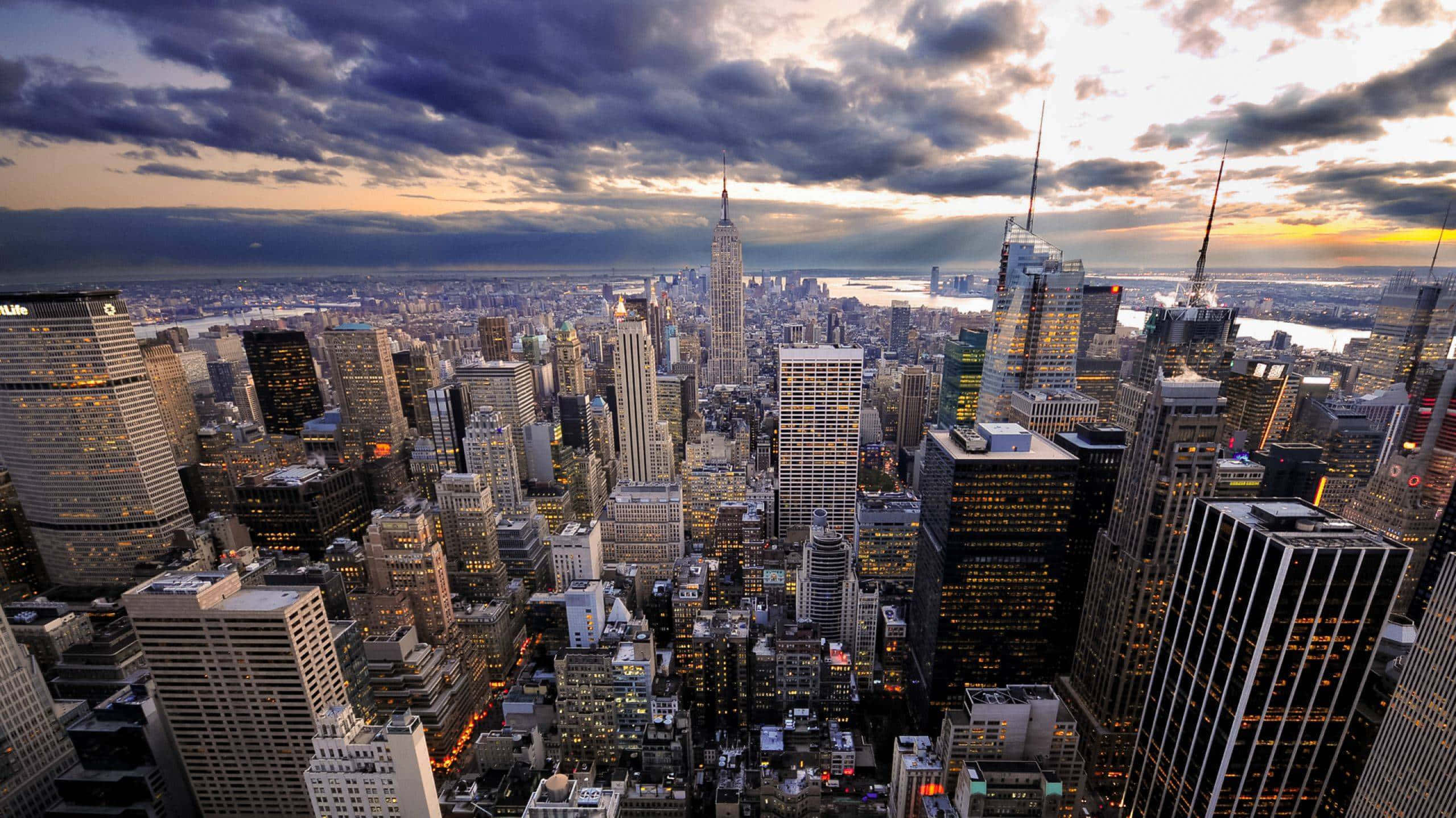 New York City, skyline, sunset, Full HD Desktop Wallpaper