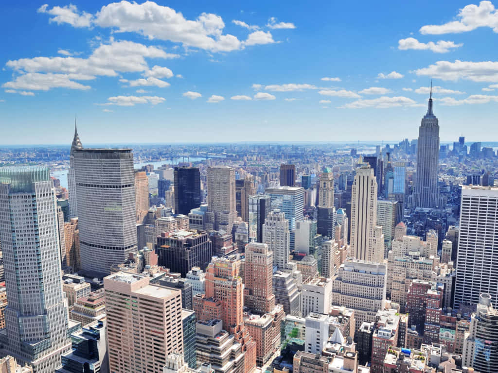 New York City Skyline, skyscrapers, bright blue sky, SD Desktop Wallpaper