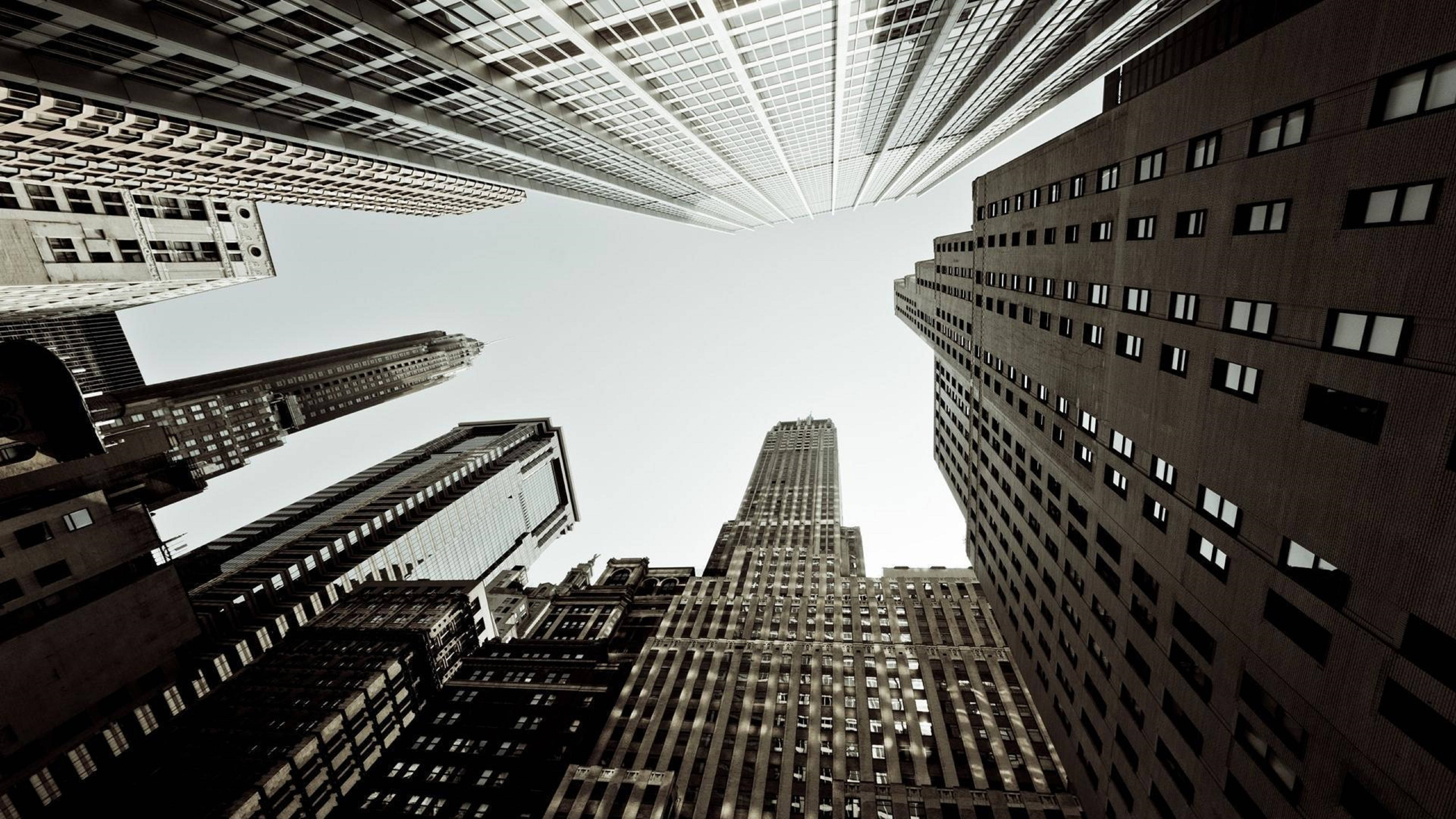 New York City, skyscrapers, black and white, 5K Desktop Wallpaper