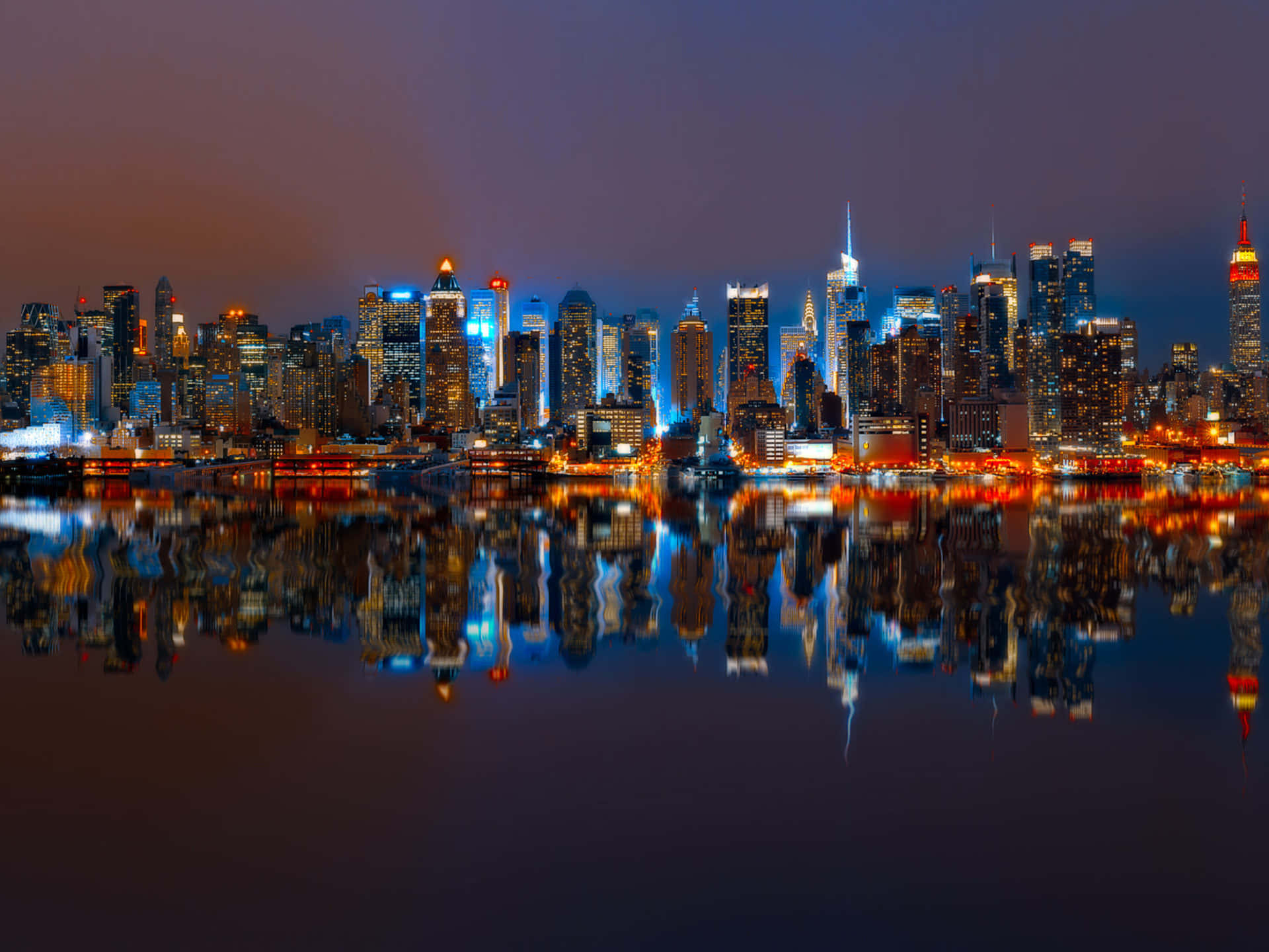 New York City, skyscrapers, nighttime cityscape, Full HD Desktop Wallpaper