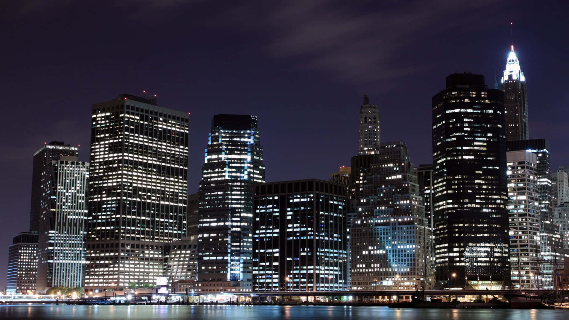 New York City Landscape, nighttime cityscape, towering skyscrapers, Full HD Desktop Wallpaper