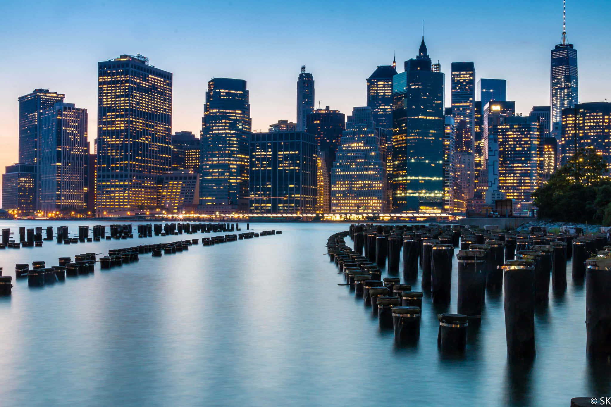 New York City, twilight, glowing skyscrapers, Full HD Desktop Wallpaper