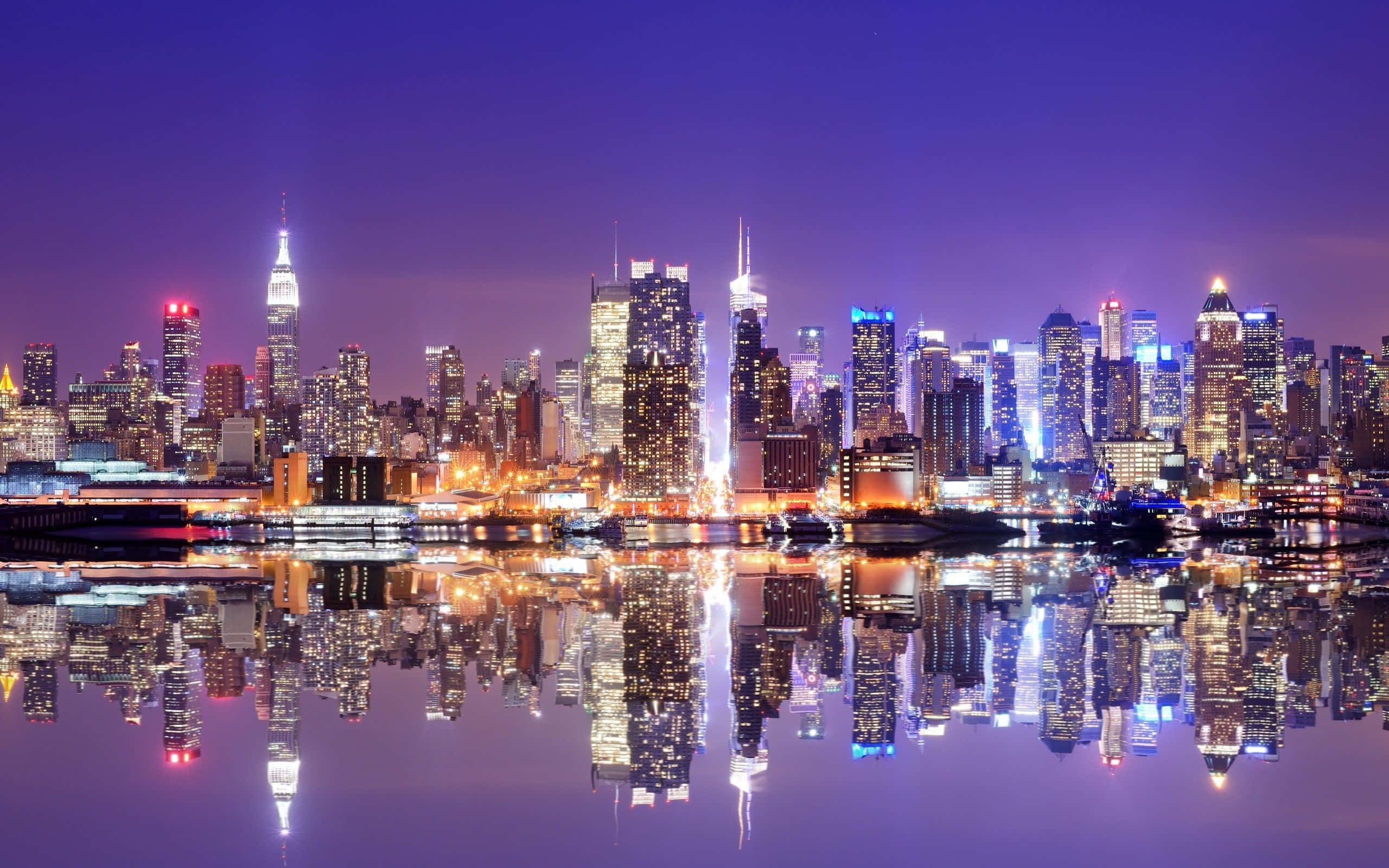 New York City Landscape, nighttime cityscape, skyscrapers, 2K Desktop Wallpaper