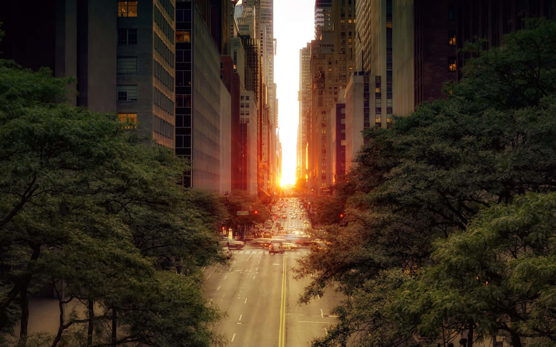 New York City, Sunset, towering city skyscrapers, Full HD Desktop Wallpaper
