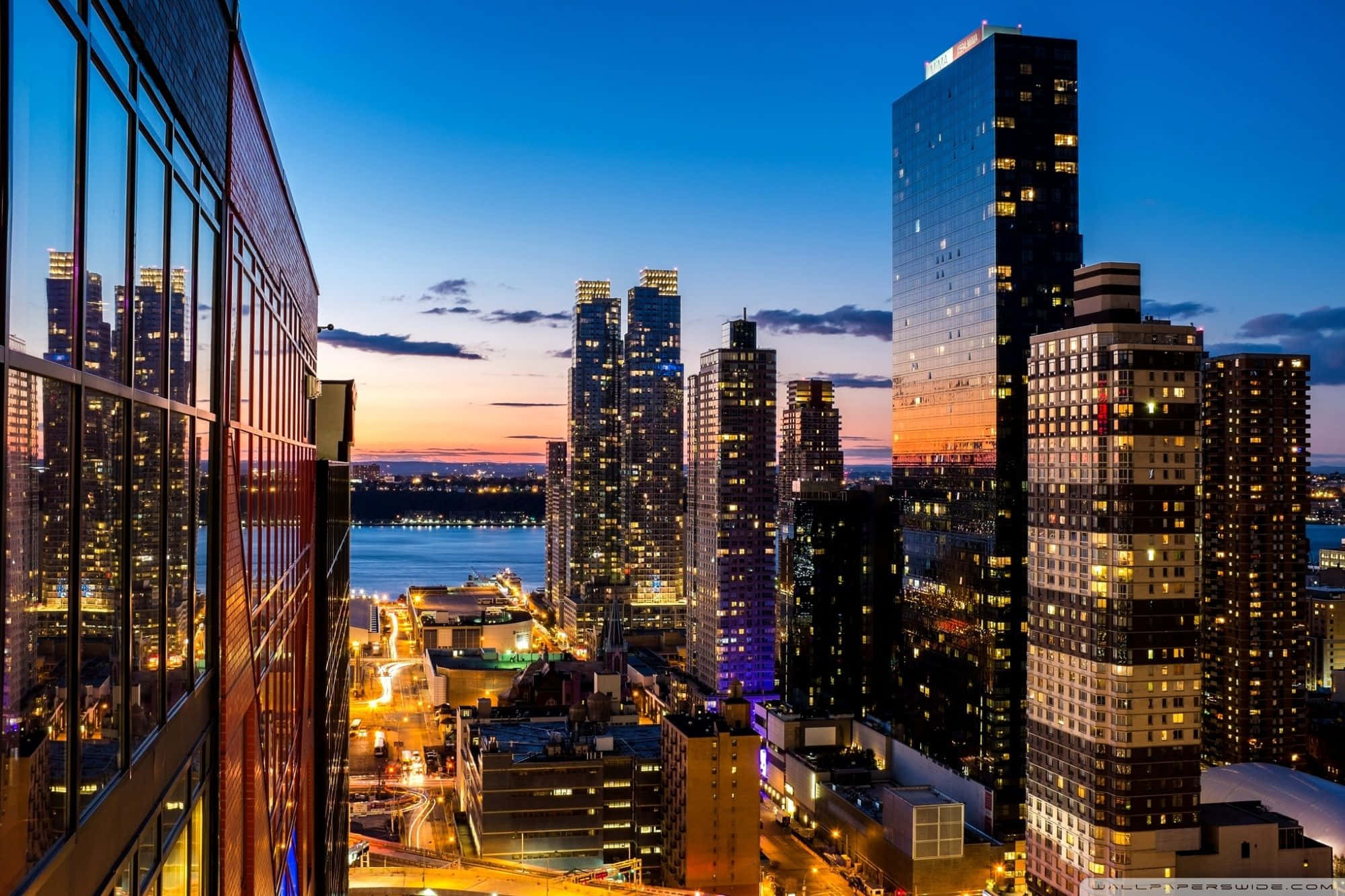 New York City, dusk, skyscrapers, Full HD Desktop Wallpaper