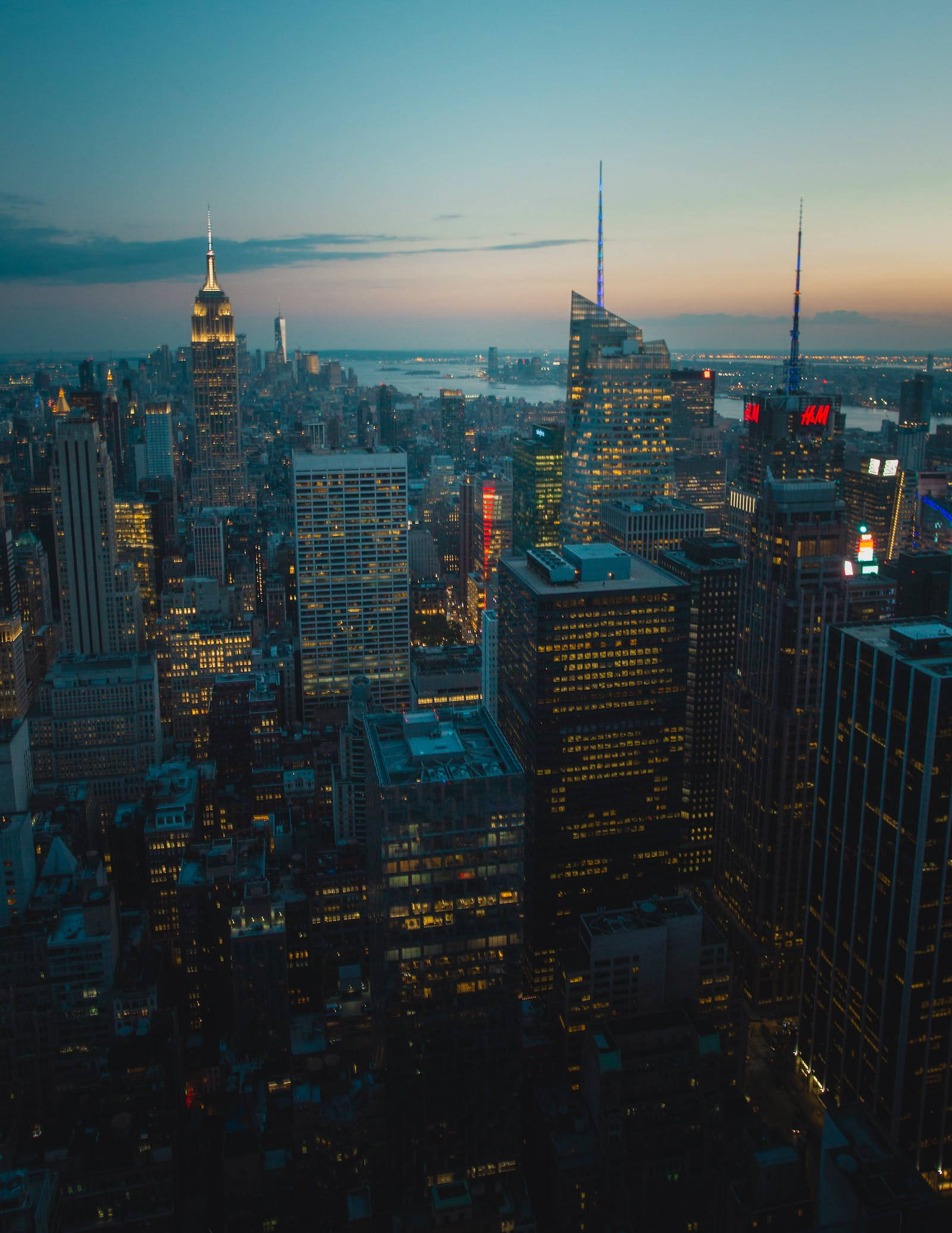 New York City, skyline, dusk, Full HD Phone Wallpaper