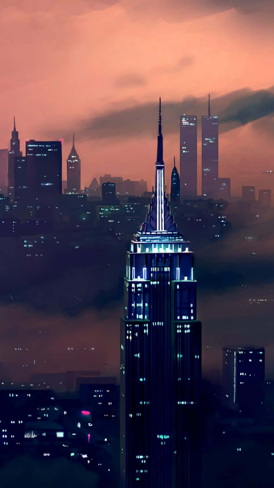 New York City, skyscraper, blue lights, HD Phone Wallpaper