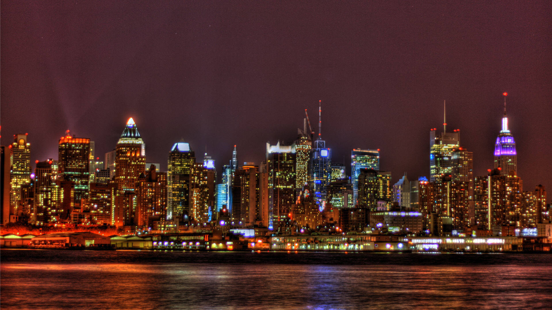New York City, night, skyline, Full HD Desktop Wallpaper