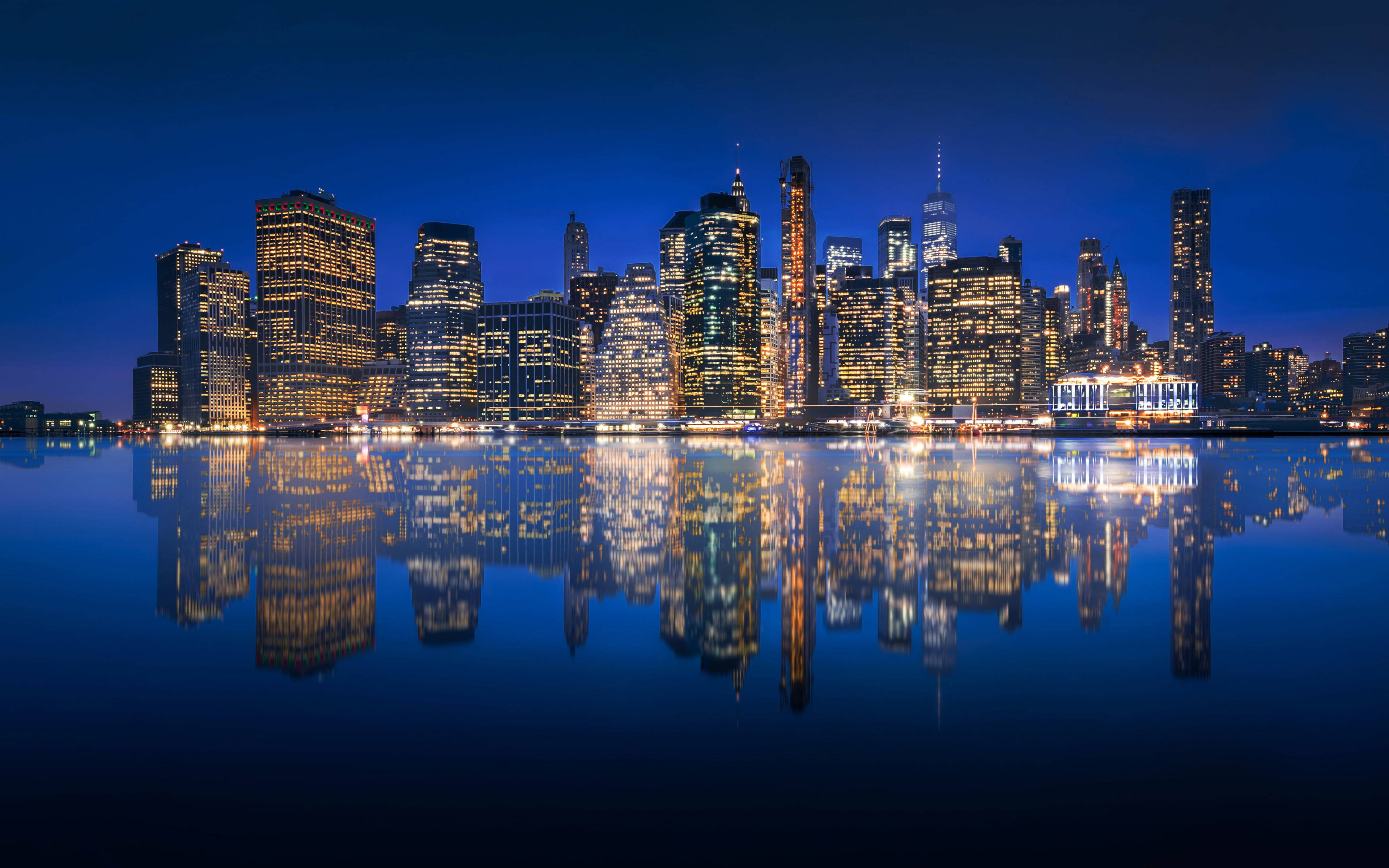 New York, skyscrapers, warm lights, 4K Desktop Wallpaper