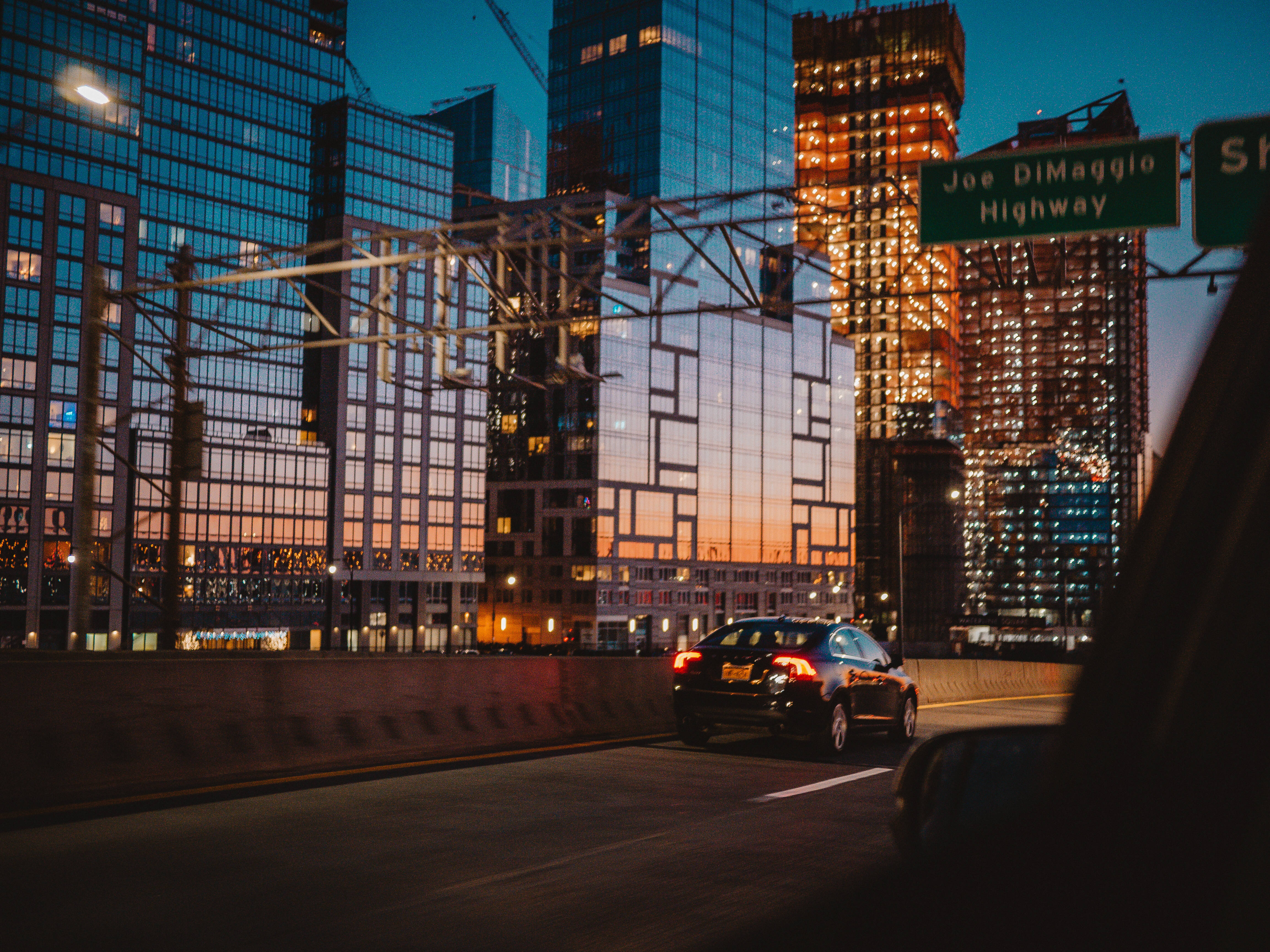 reflective building, New York City Night, glass skyscrapers, 4K Desktop Wallpaper
