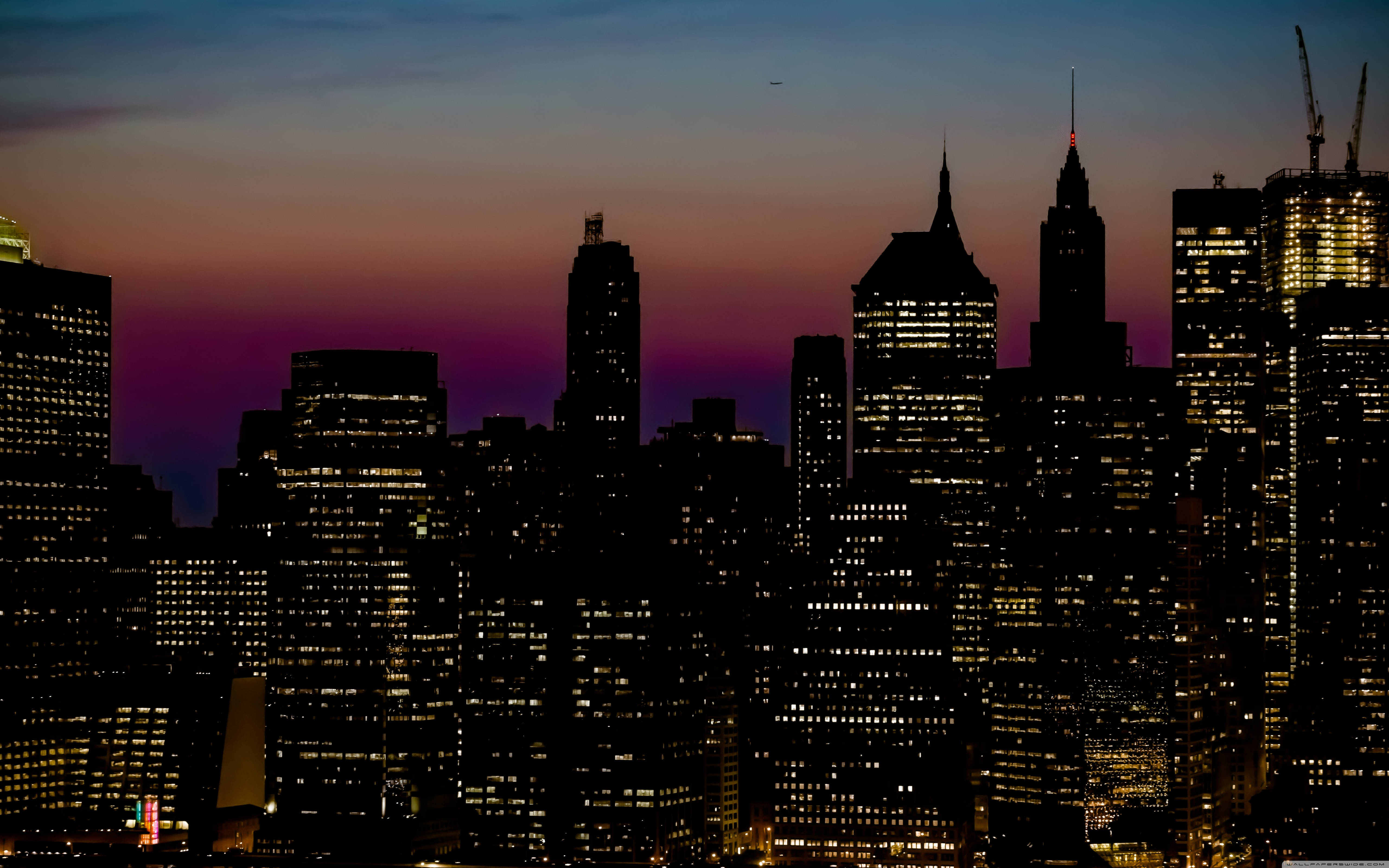New York, orange purple sunset, skyscrapers, 5K Desktop Wallpaper