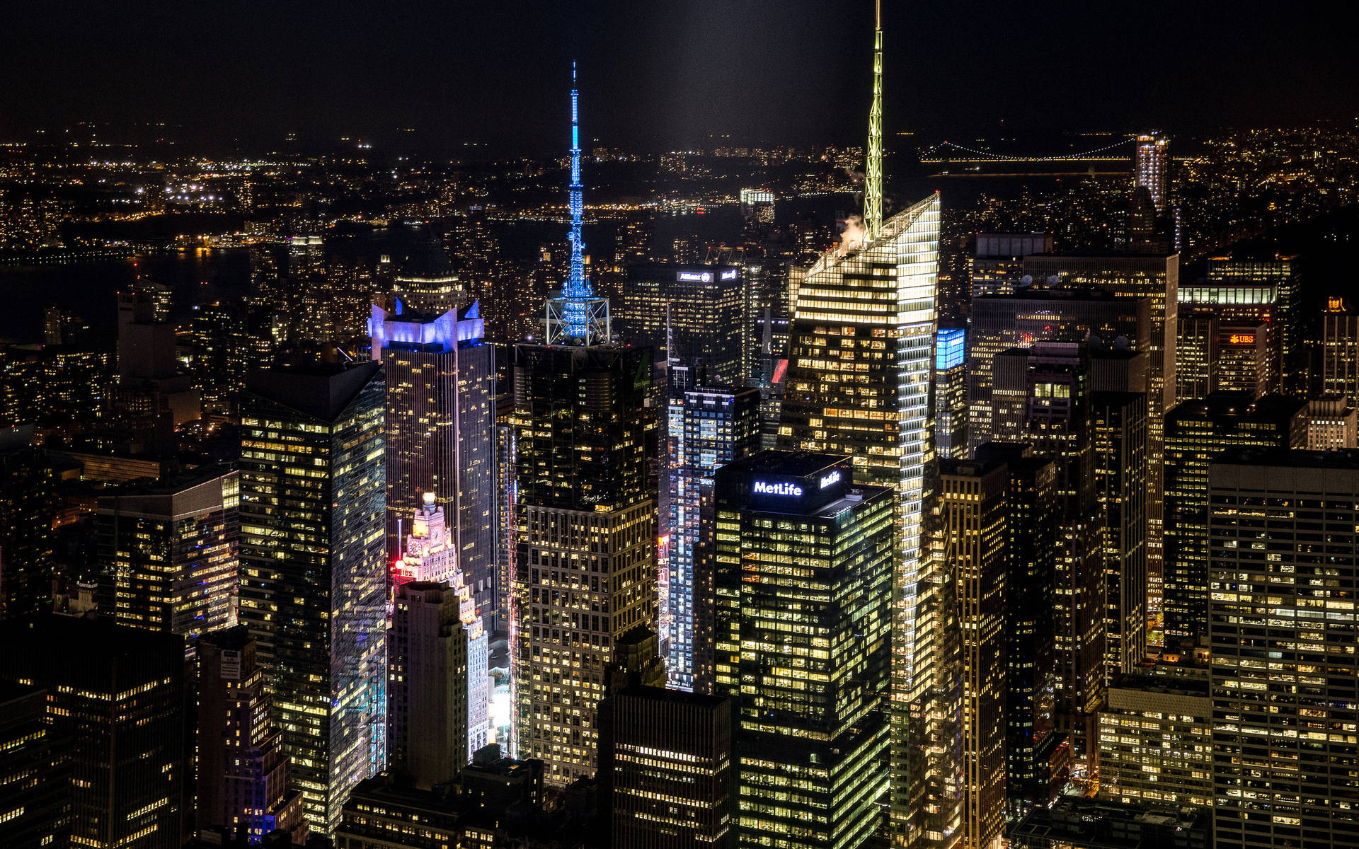 New York City, night view, skyscrapers, Full HD Desktop Wallpaper