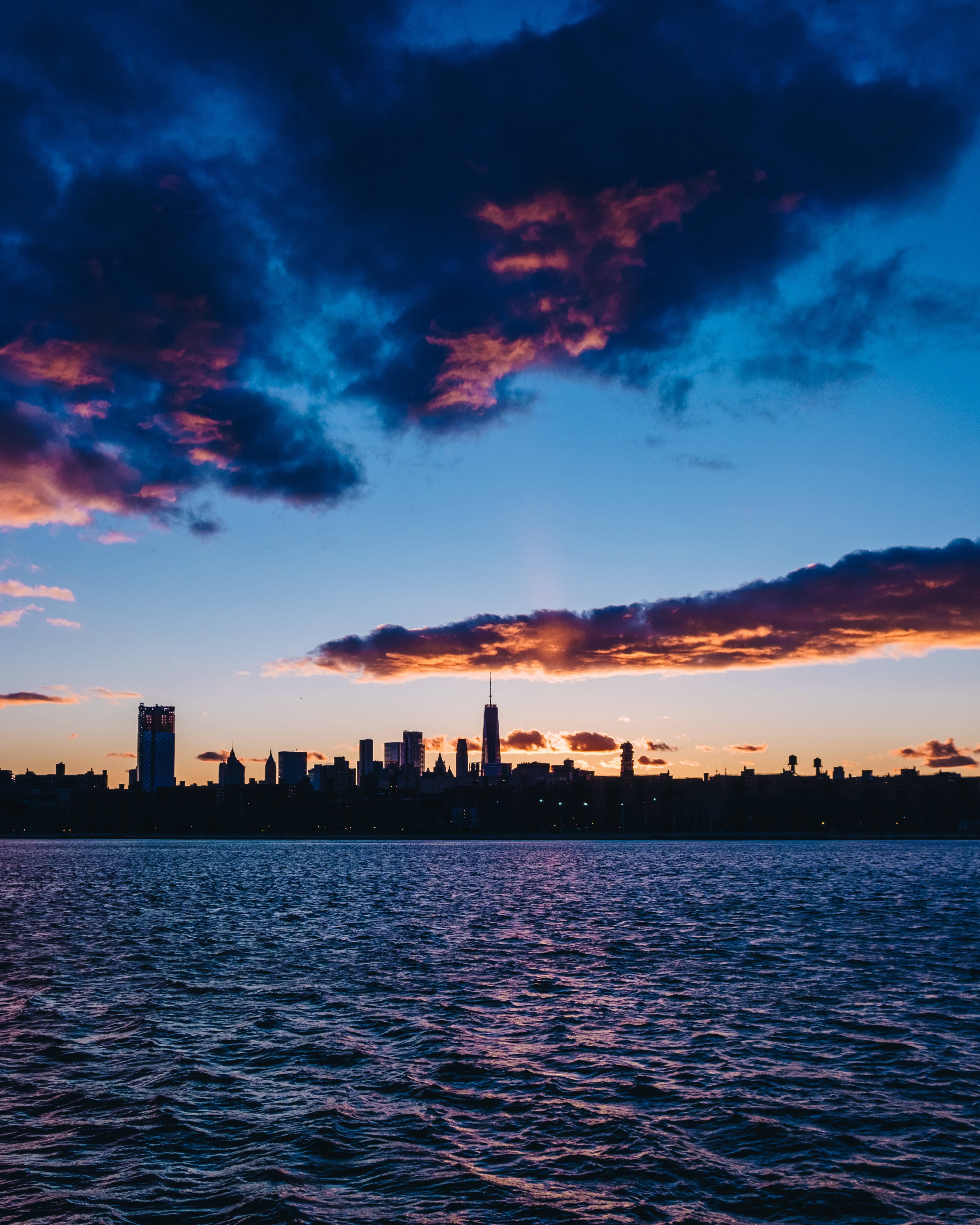 New York City skyline, dusk, twilight sky, 4K Phone Wallpaper