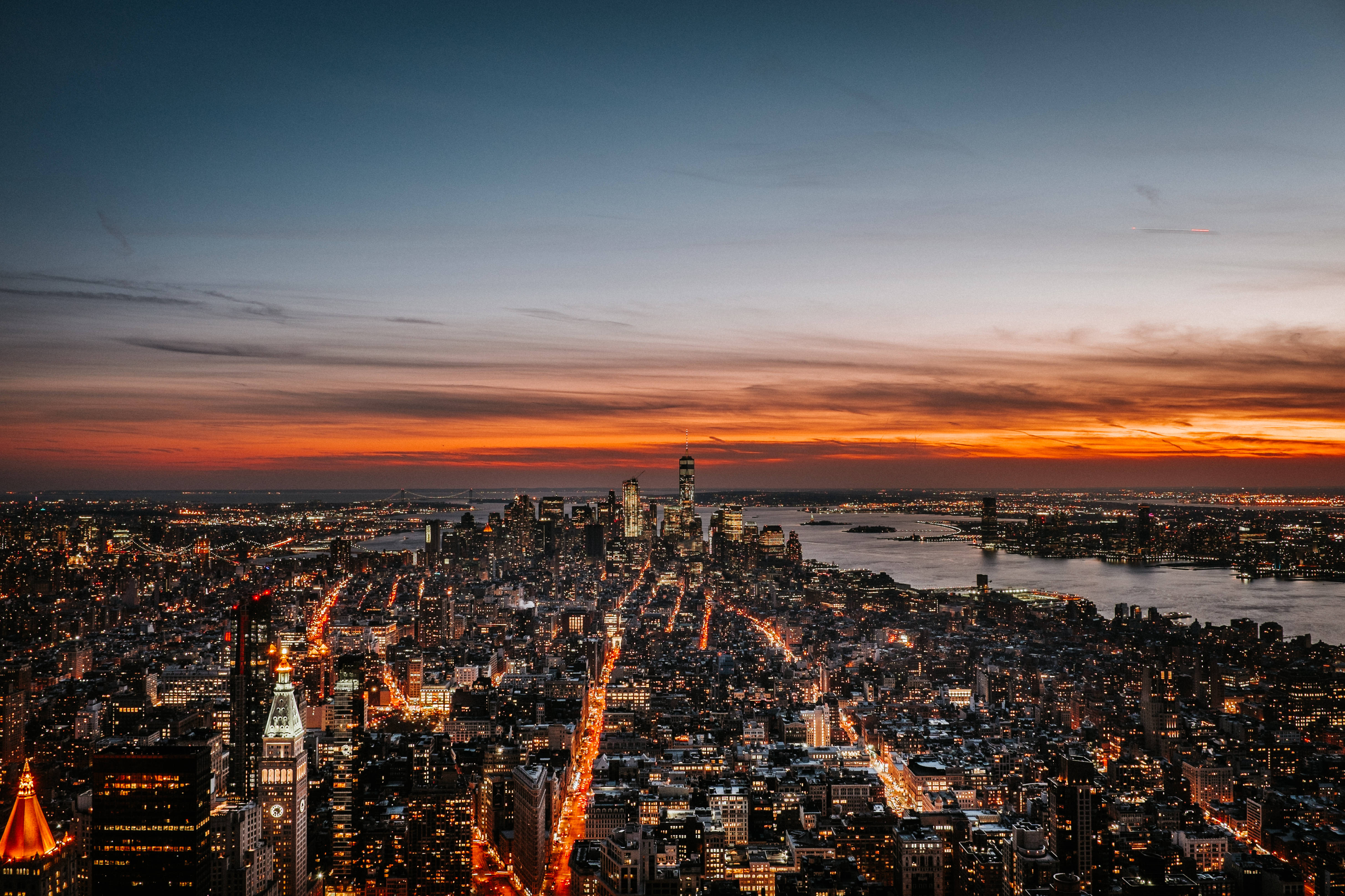 New York City, sunset, dusk, 4K Desktop Wallpaper