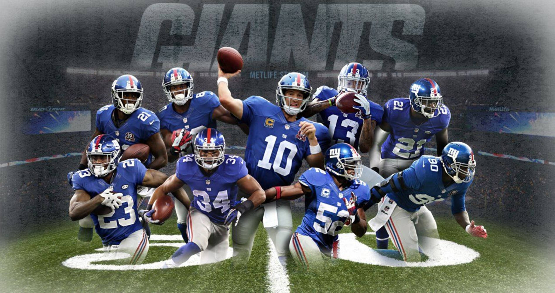 New York Giants, blue uniforms, green field, HD Desktop Wallpaper