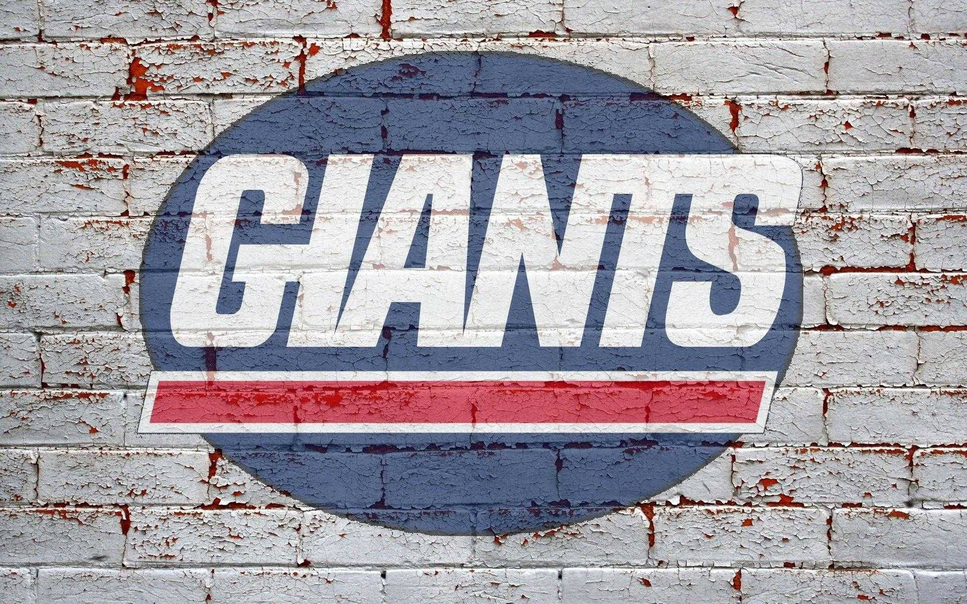 New York Giants Logo, white brick wall, cracked, Full HD Desktop Wallpaper