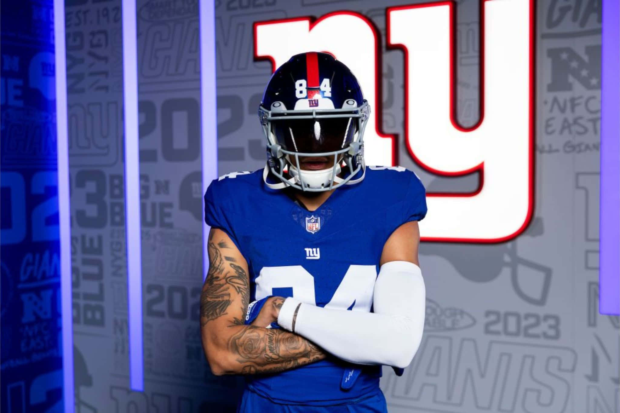 New York Giants, number 84, blue uniform, Full HD Desktop Wallpaper