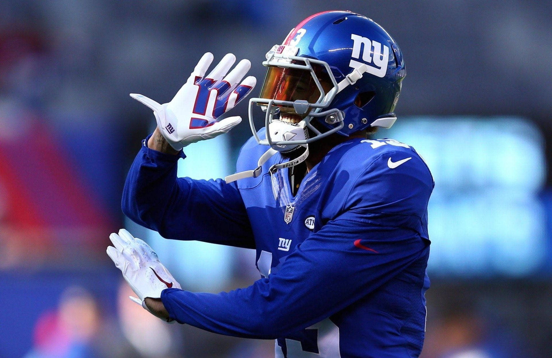 New York Giants, blue uniform, helmet, Full HD Desktop Wallpaper