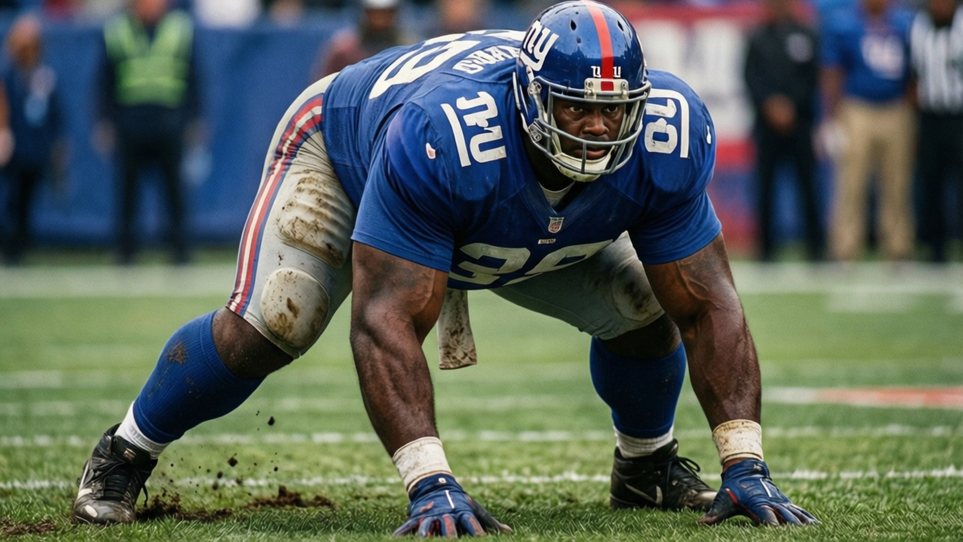 New York Giants, blue uniform, muddy green turf, Full HD Desktop Wallpaper