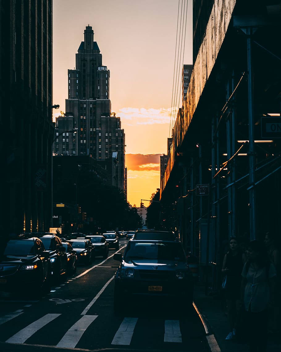 New York skyline, sunset, tall buildings, SD Phone Wallpaper